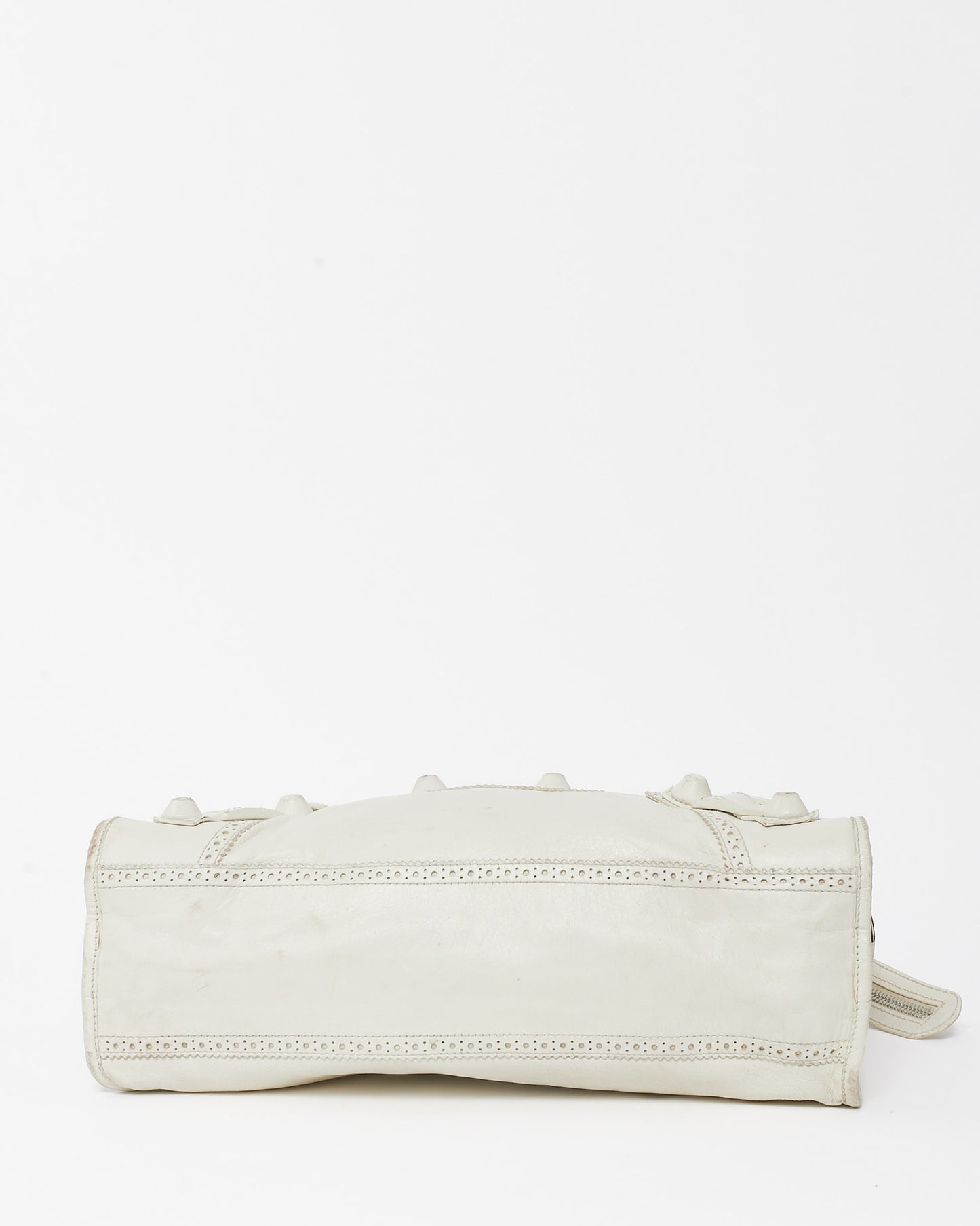 Balenciaga White Agneau Leather Giant Brogues Hardware City Bag with NO STRAP