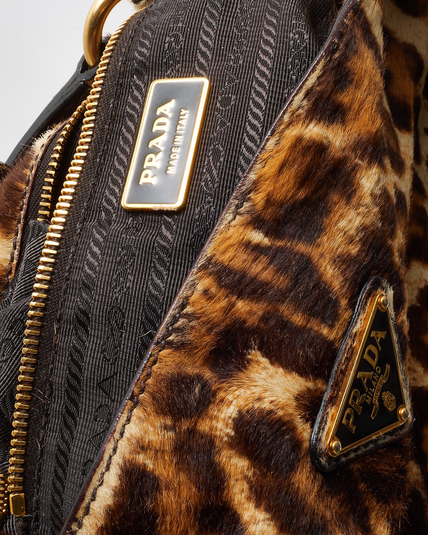 Prada Vintage Leopard Pony Fur Cavallino Shoulder Bag