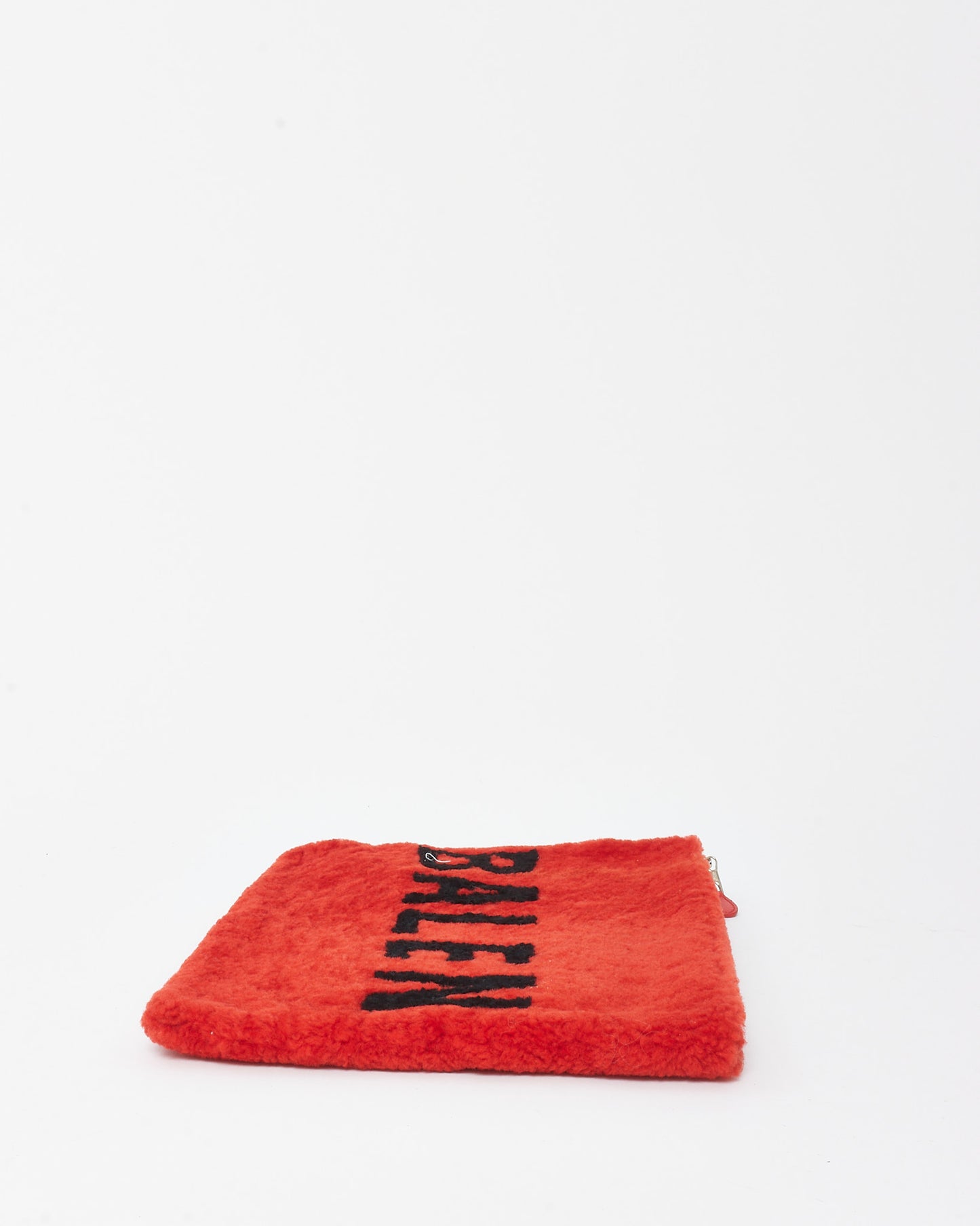 Balenciaga Red Merino Wool Shearling Logo Zip Clutch Bag