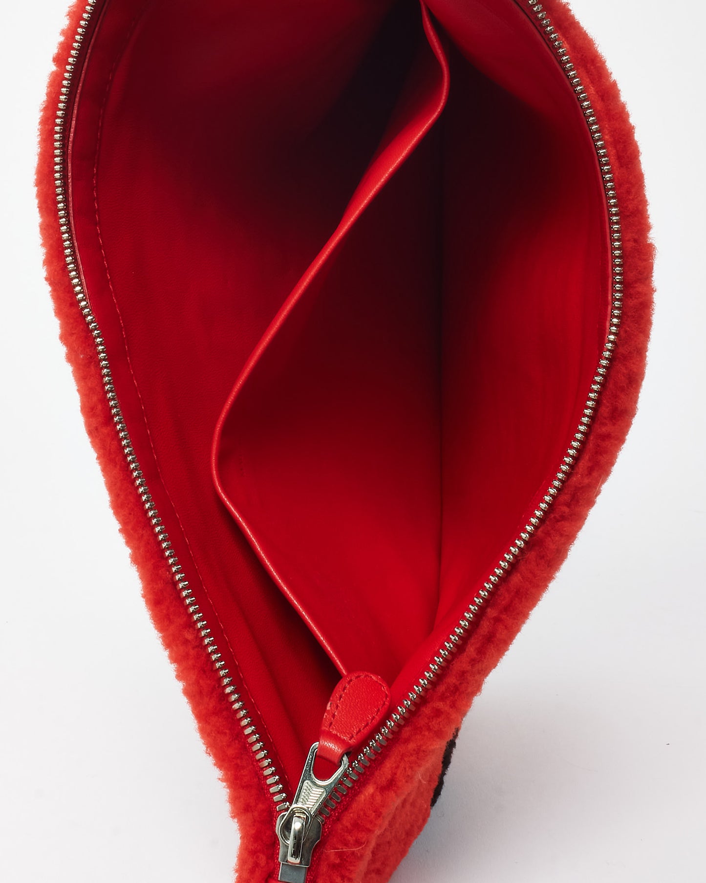 Balenciaga Red Merino Wool Shearling Logo Zip Clutch Bag