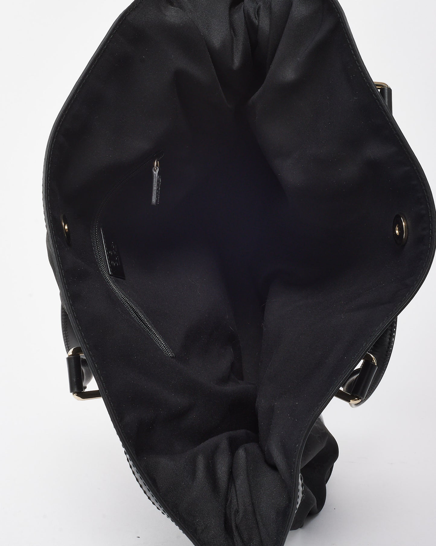 Gucci Black GG Monogram Nylon Leather Trim Full Moon Large Tote Bag