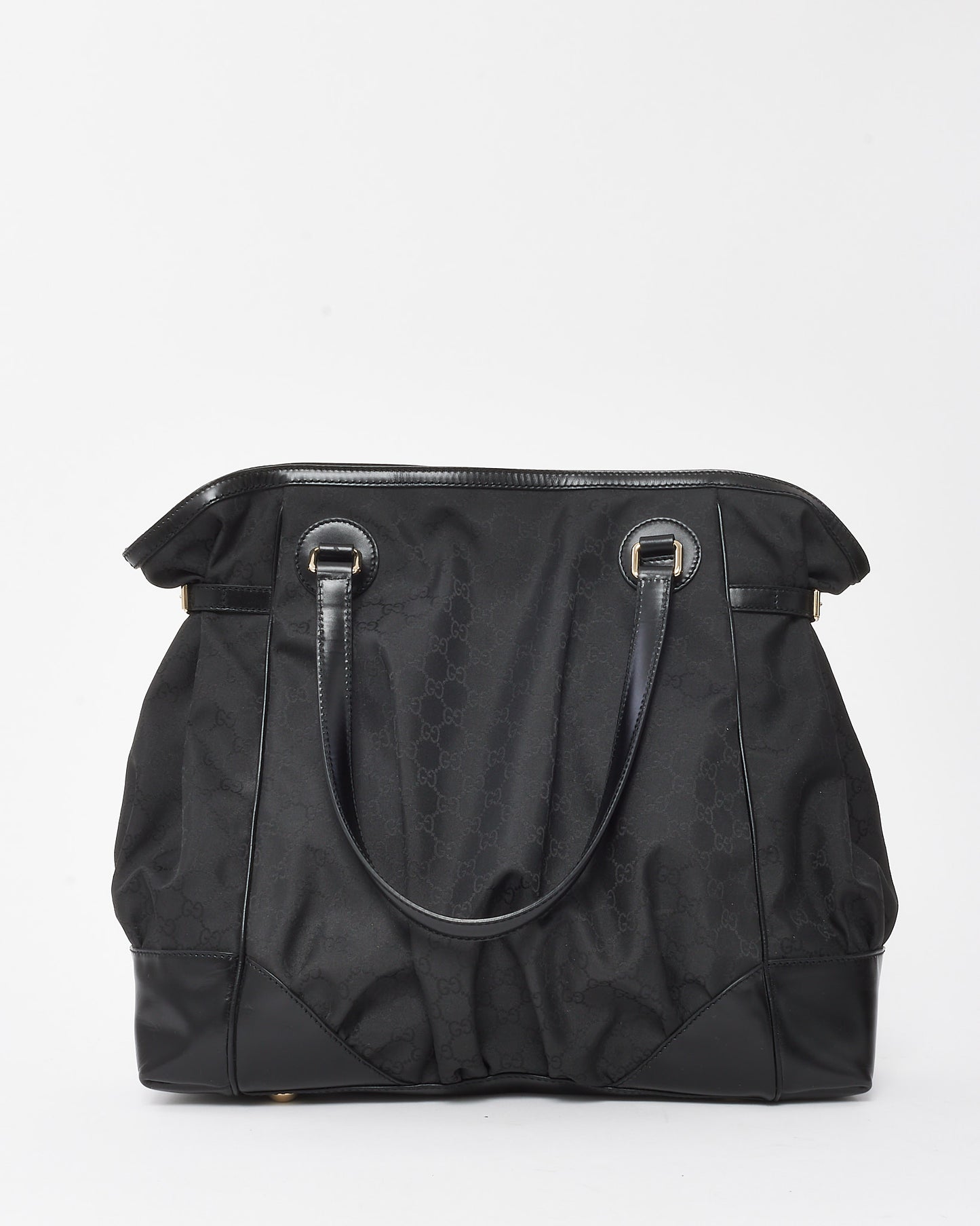 Gucci Black GG Monogram Nylon Leather Trim Full Moon Large Tote Bag