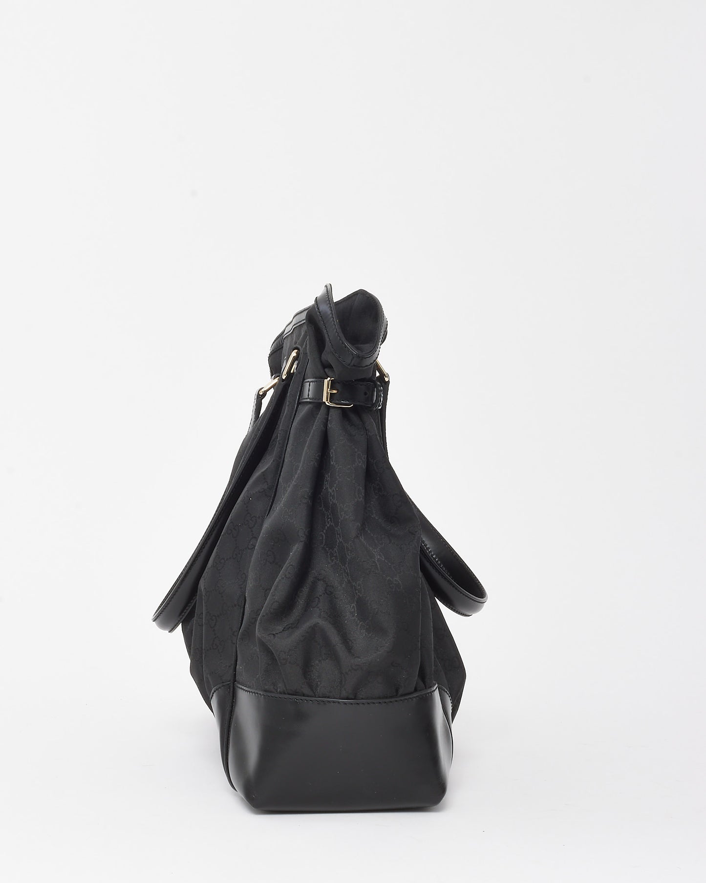 Gucci Black GG Monogram Nylon Leather Trim Full Moon Large Tote Bag