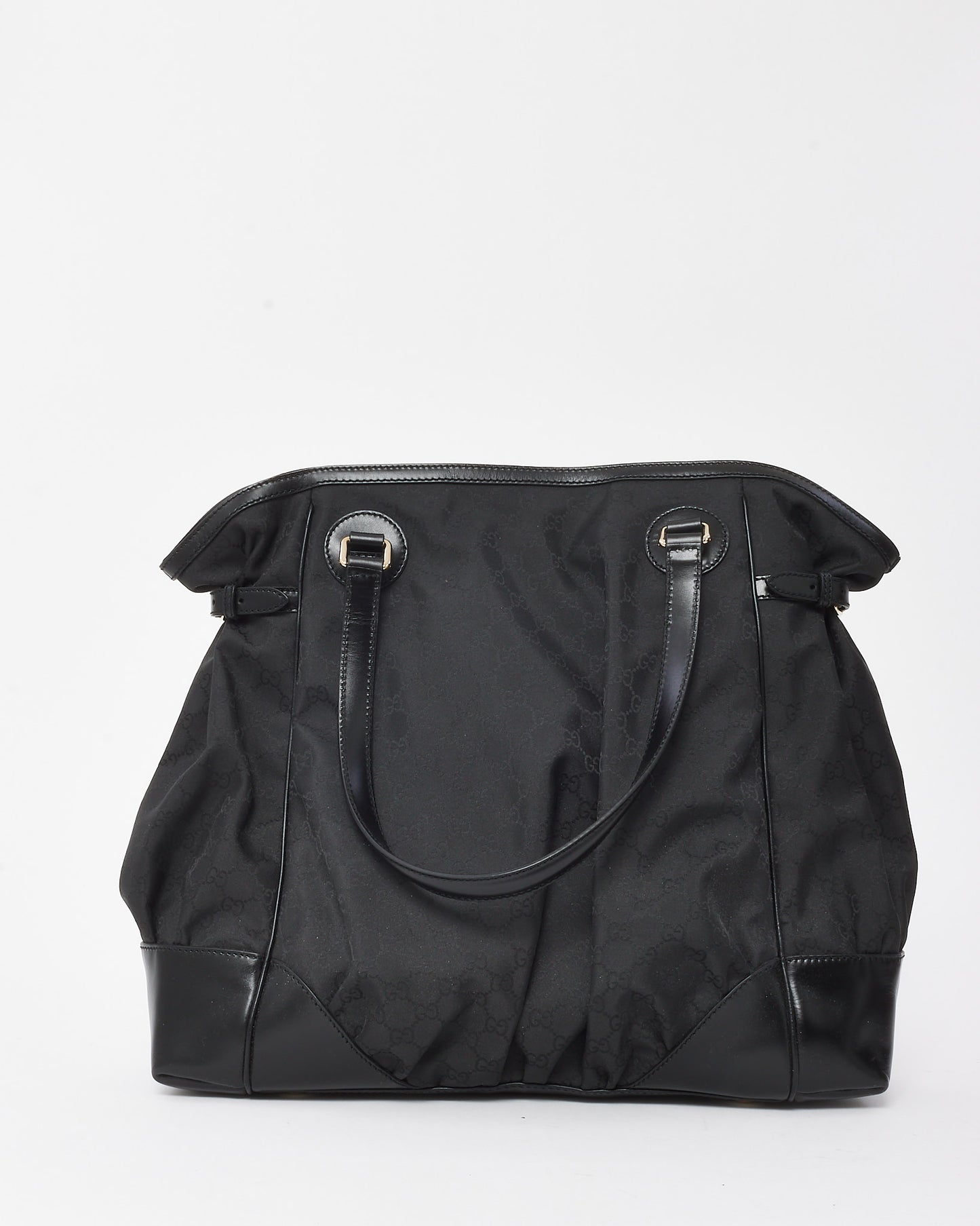 Gucci Black GG Monogram Nylon Leather Trim Full Moon Large Tote Bag