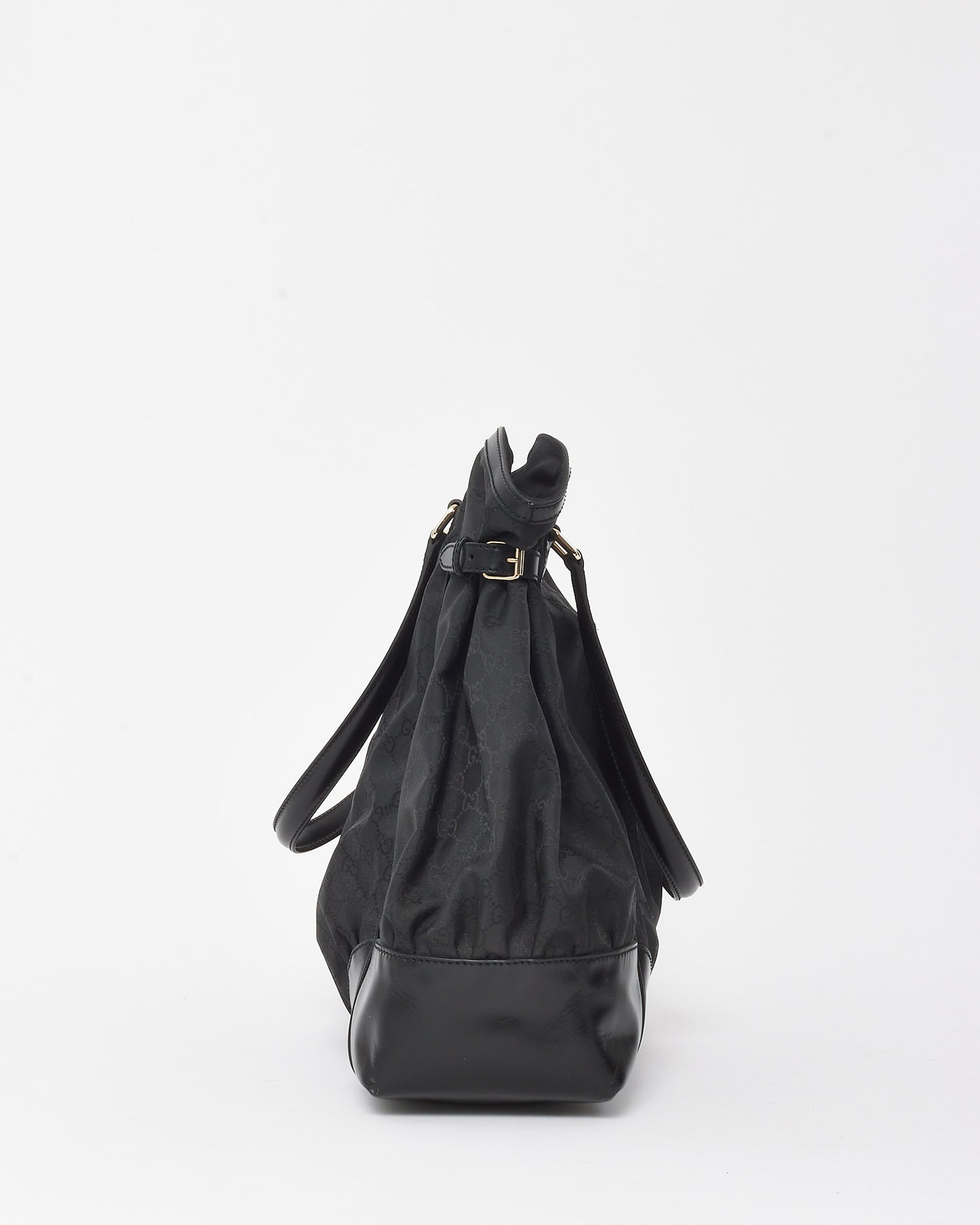 Gucci Black GG Monogram Nylon Leather Trim Full Moon Large Tote Bag