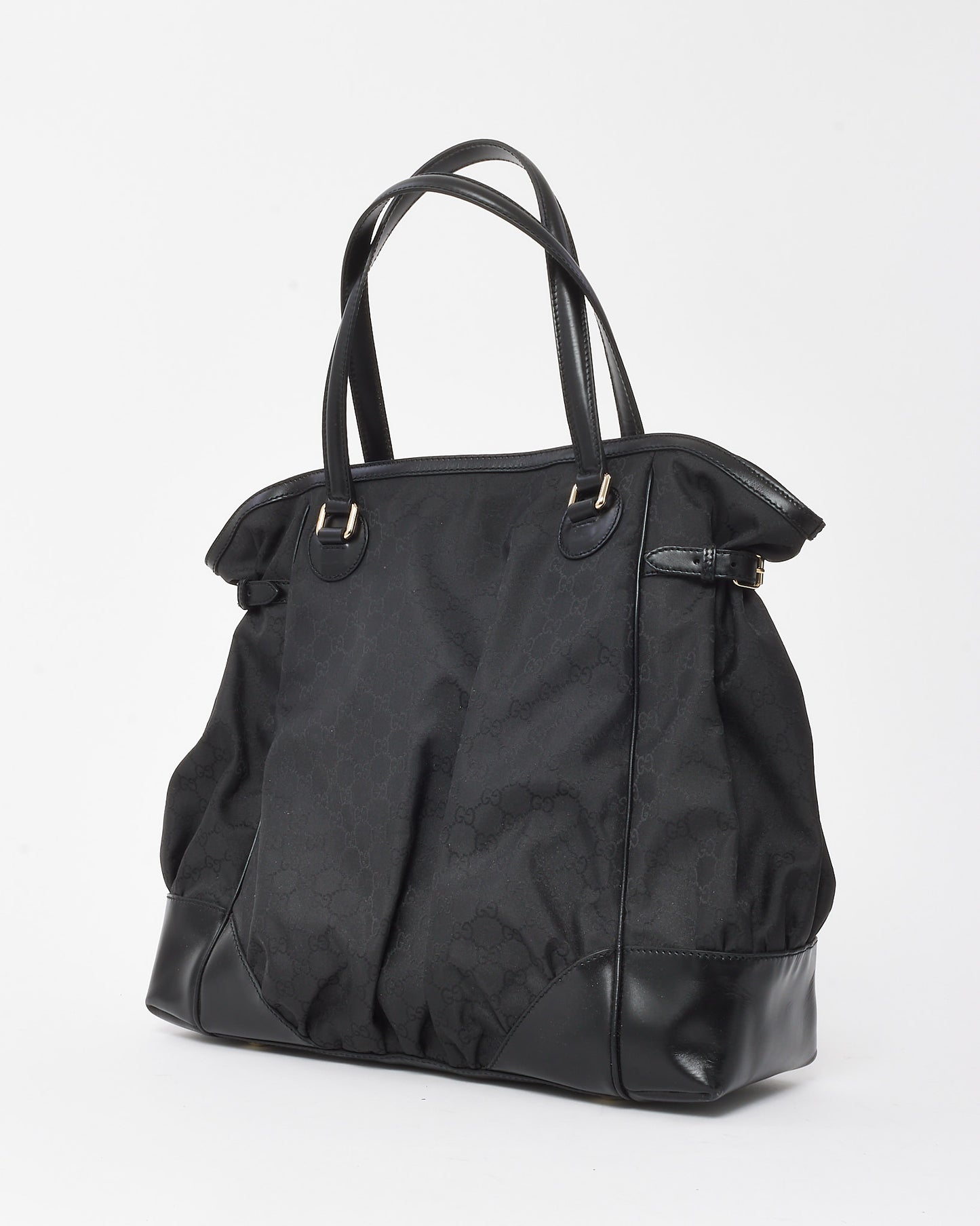 Gucci Black GG Monogram Nylon Leather Trim Full Moon Large Tote Bag