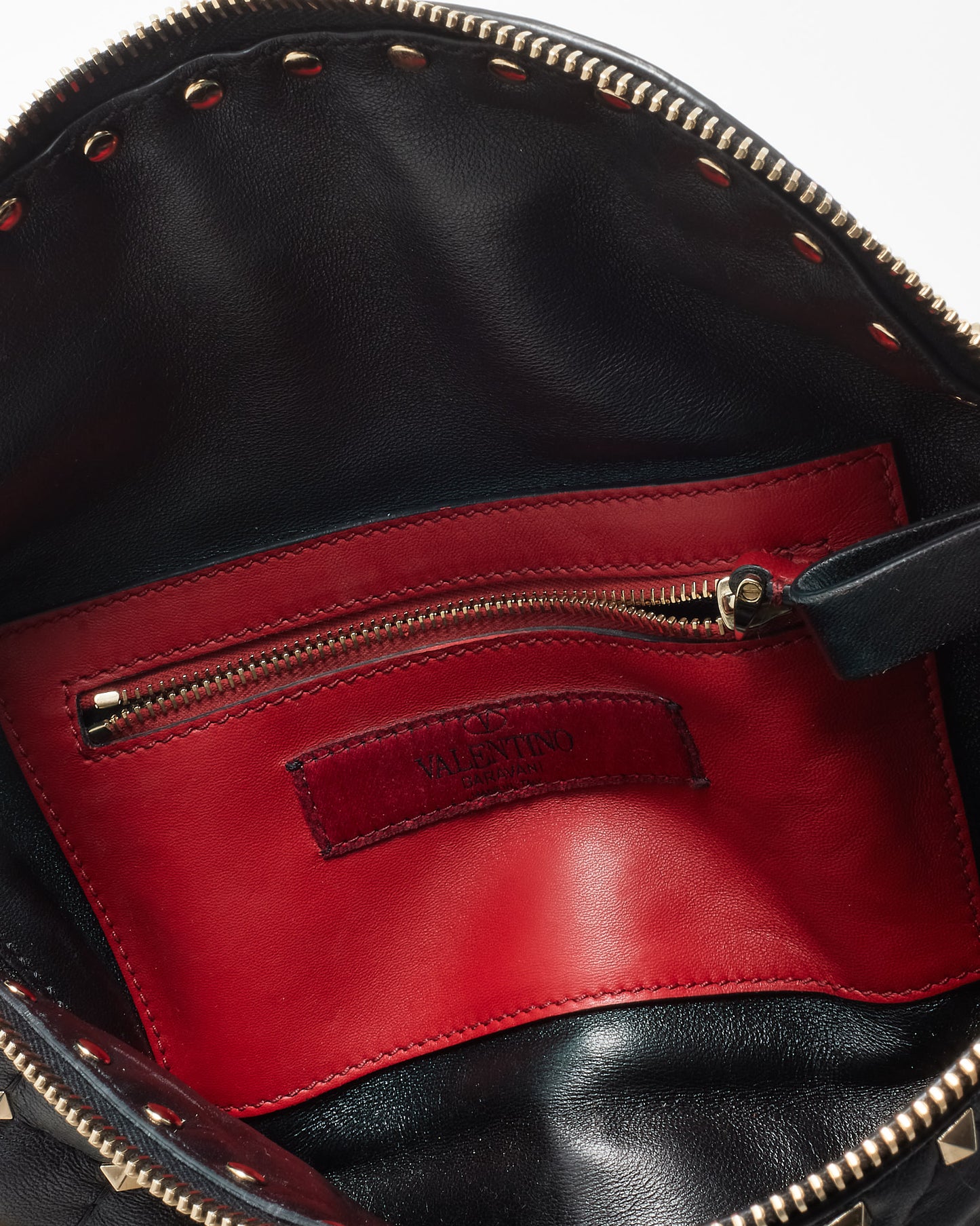 Valentino Black Nappa Leather Rockstud Spike Belt Bag