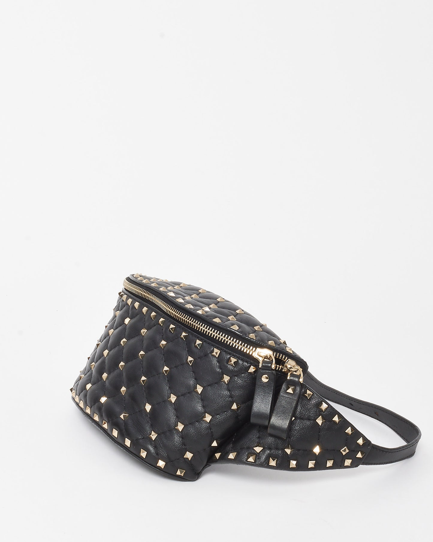 Valentino Black Nappa Leather Rockstud Spike Belt Bag