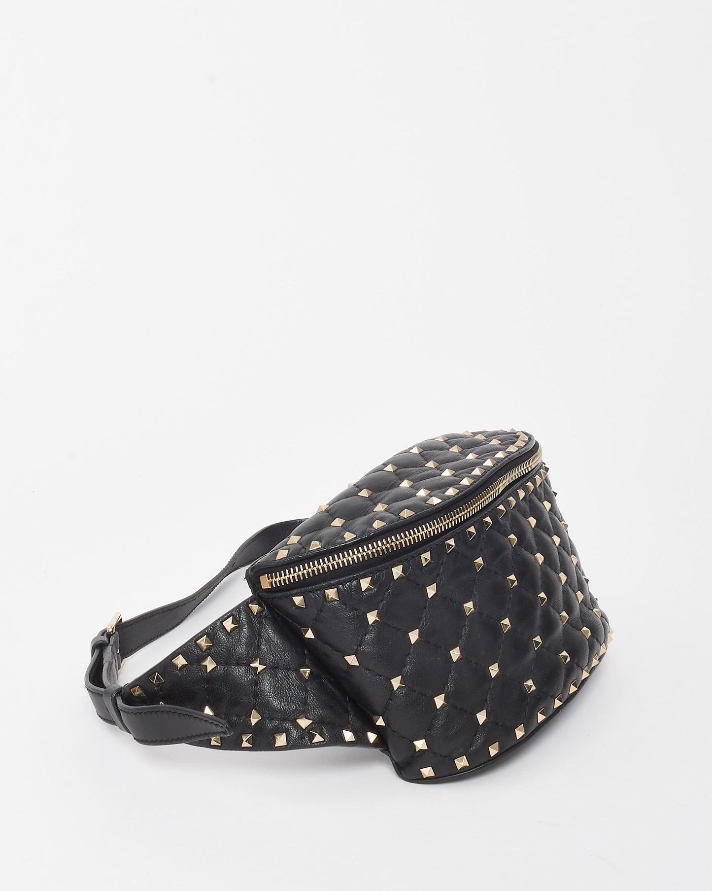 Valentino Black Nappa Leather Rockstud Spike Belt Bag