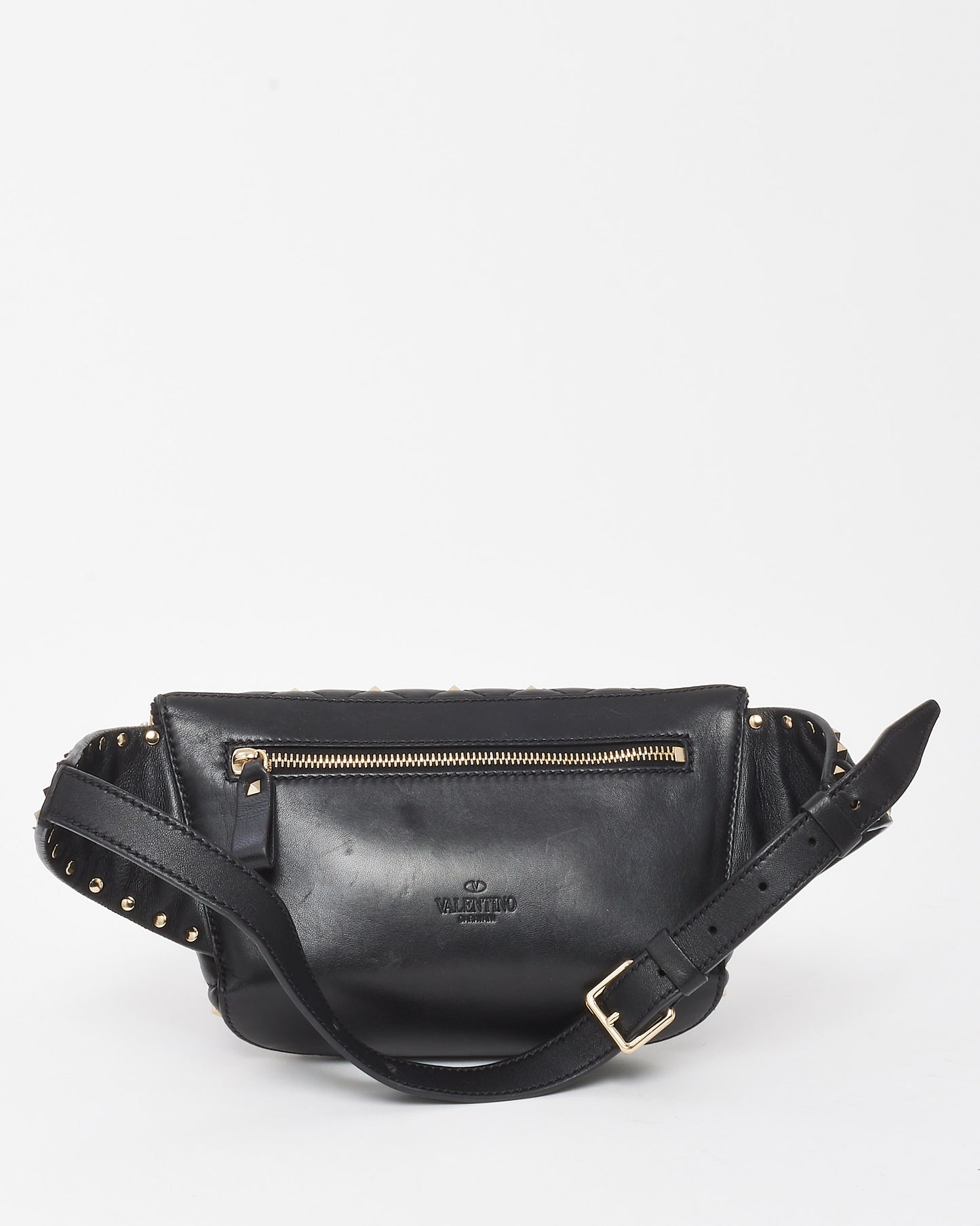 Valentino Black Nappa Leather Rockstud Spike Belt Bag