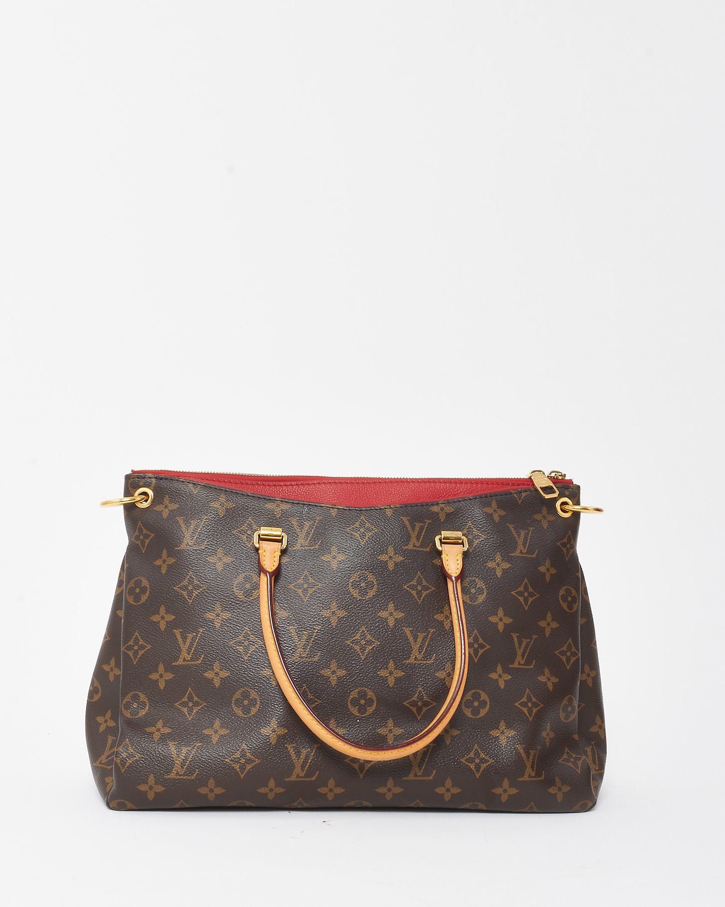 Louis Vuitton Red Leather and Monogram Canvas Pallas MM with NO STRAP