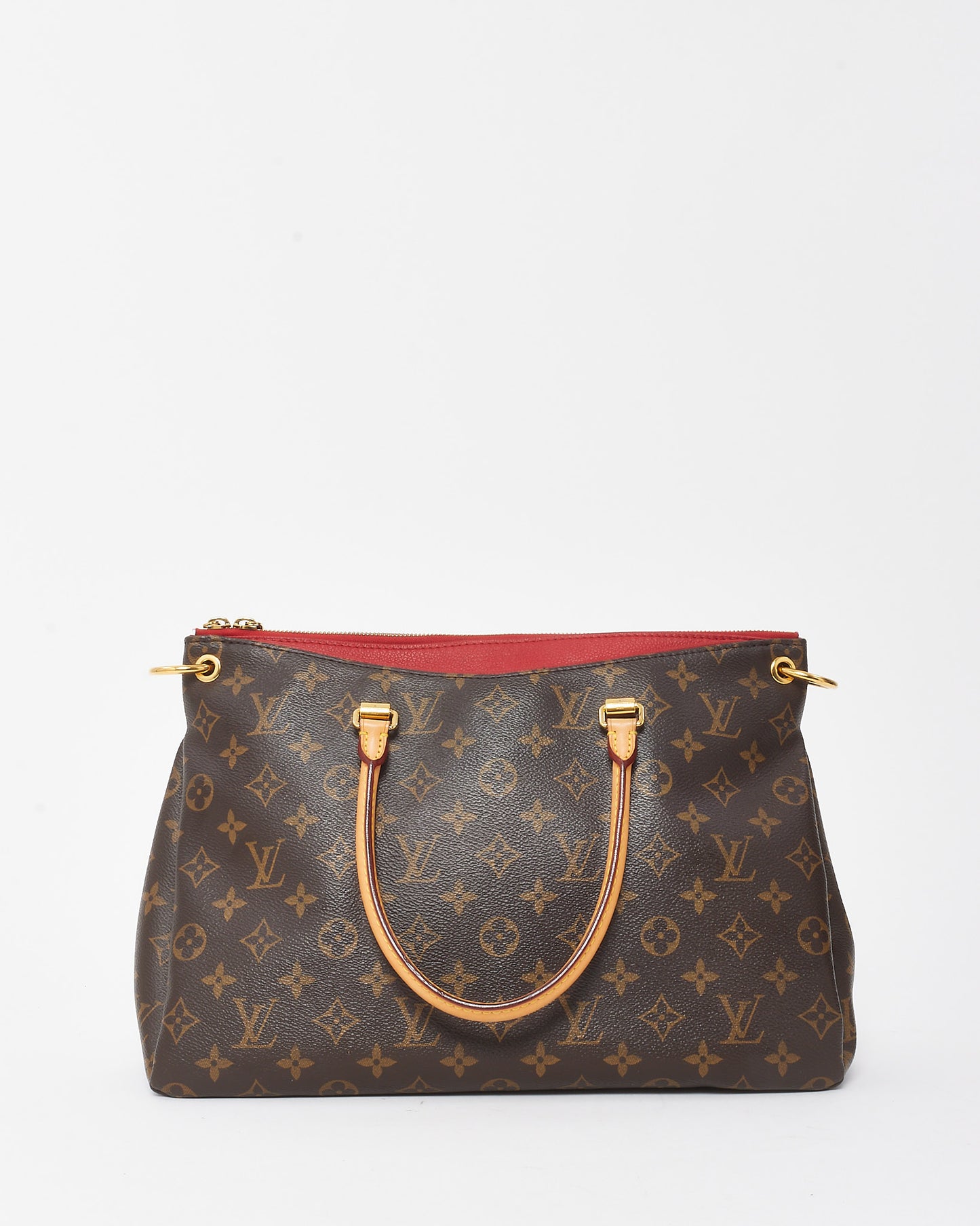 Louis Vuitton Red Leather and Monogram Canvas Pallas MM with NO STRAP