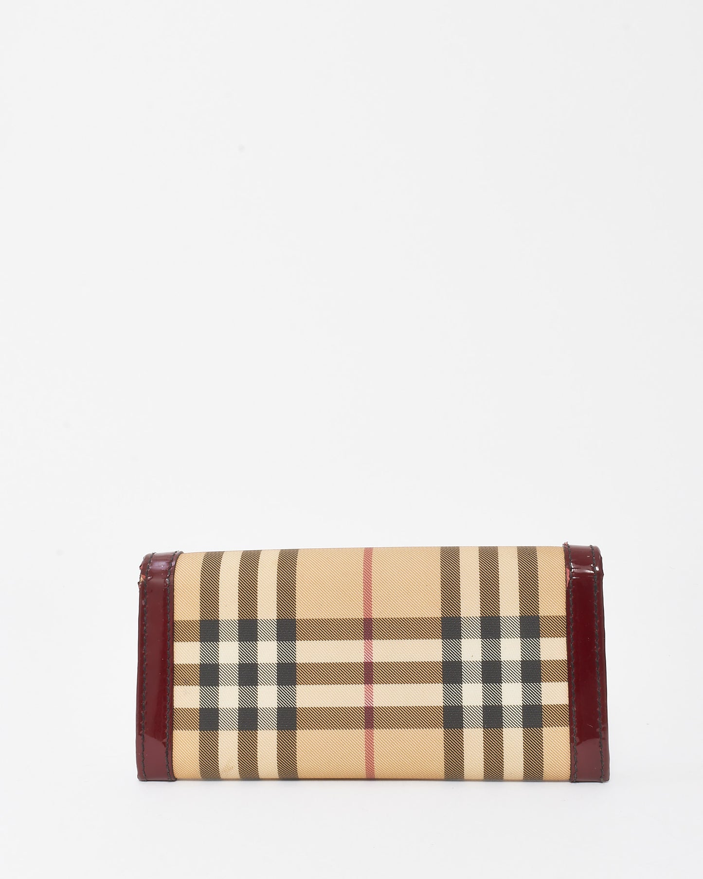 Burberry Red Patent Beige House Check Coated Canvas Wallet