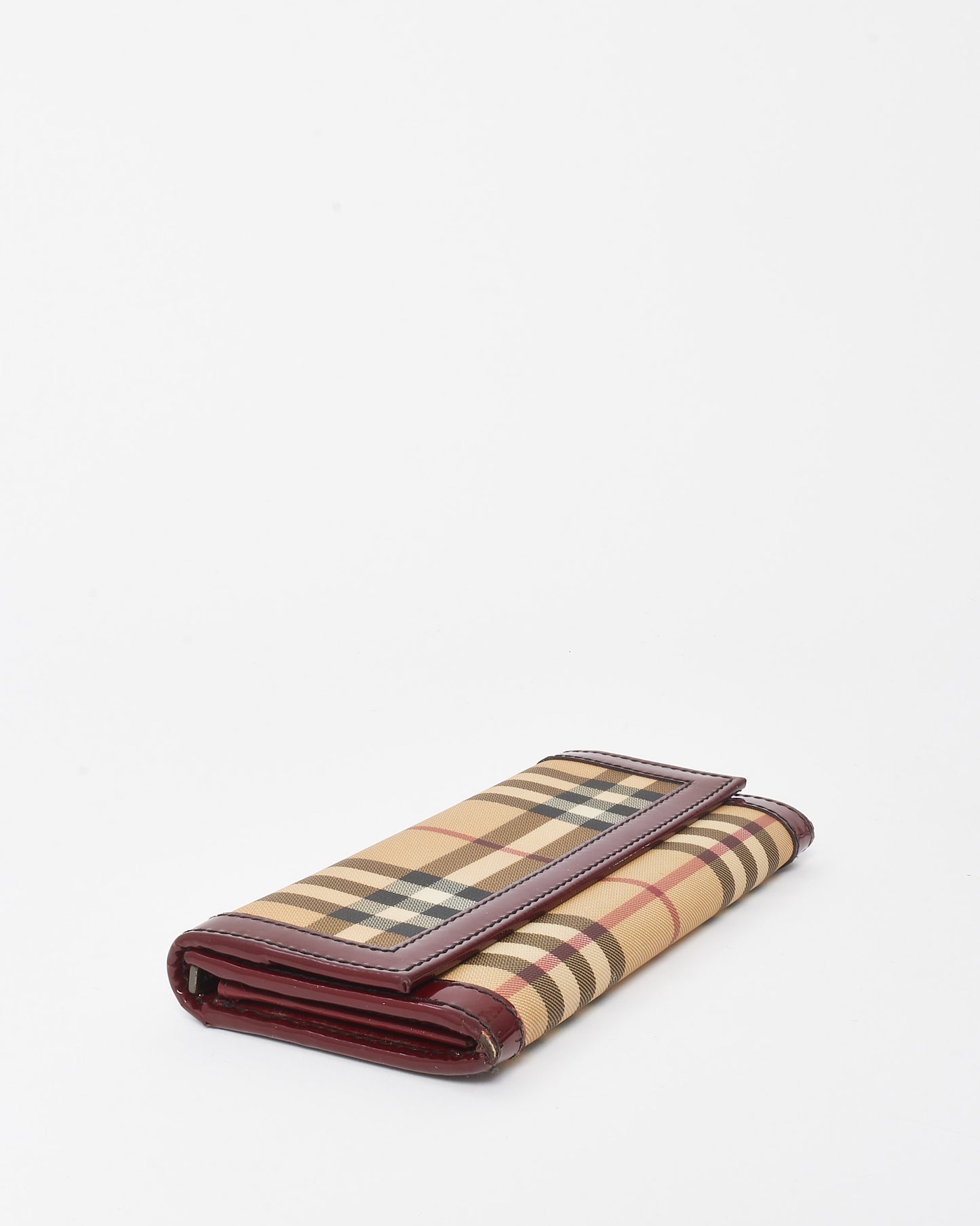 Burberry Red Patent Beige House Check Coated Canvas Wallet