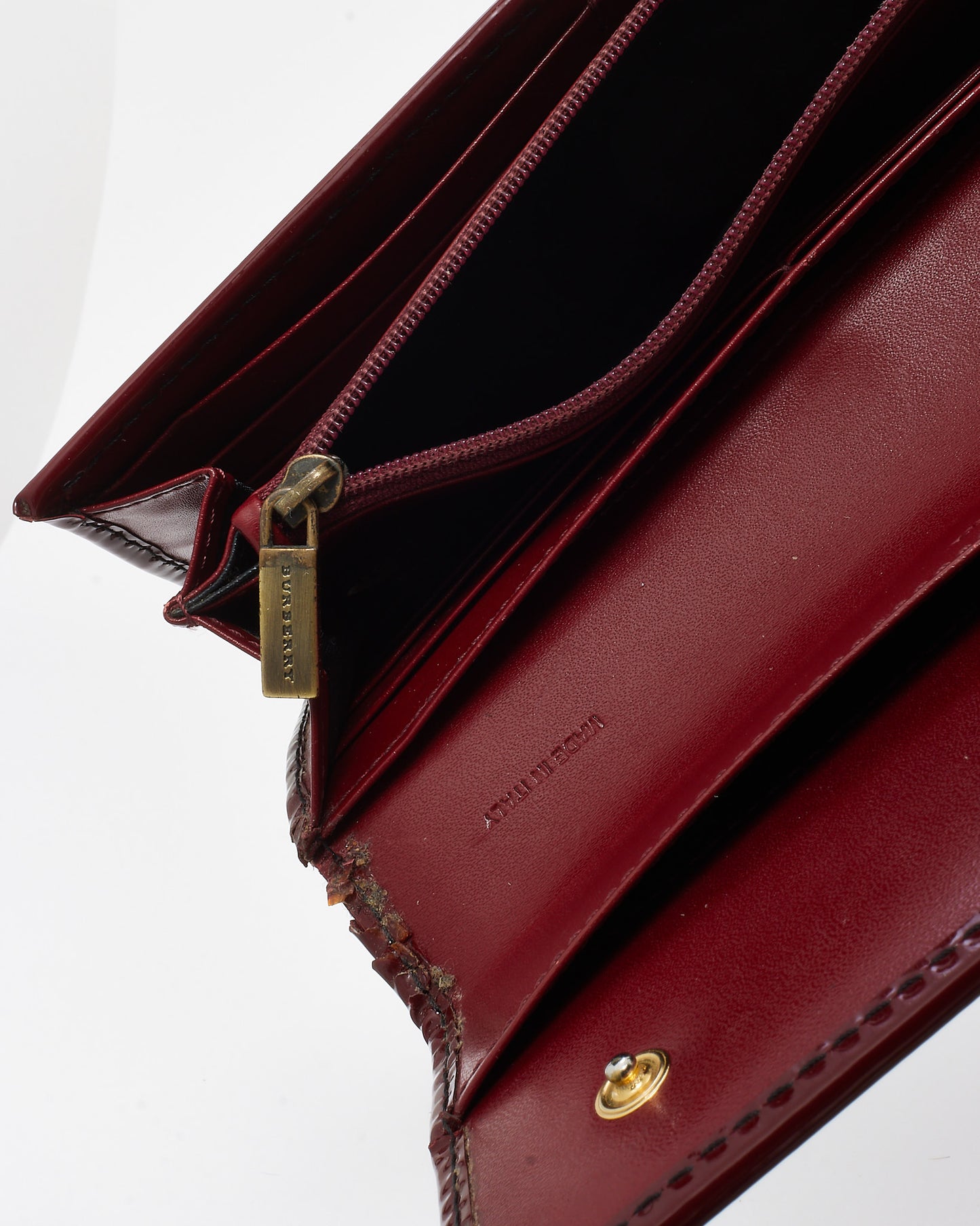 Burberry Red Patent Beige House Check Coated Canvas Wallet