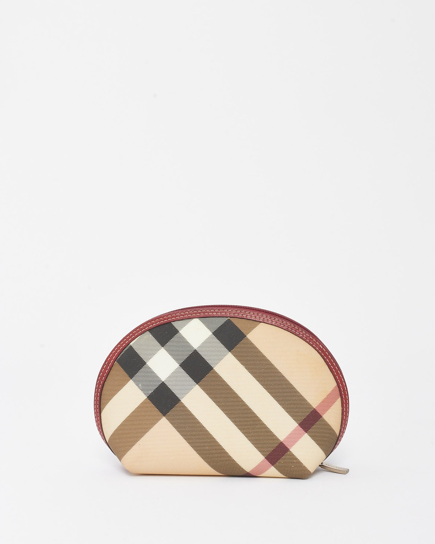 Burberry Red Trim and Beige Nova Check Coated Canvas Make Up Pouch