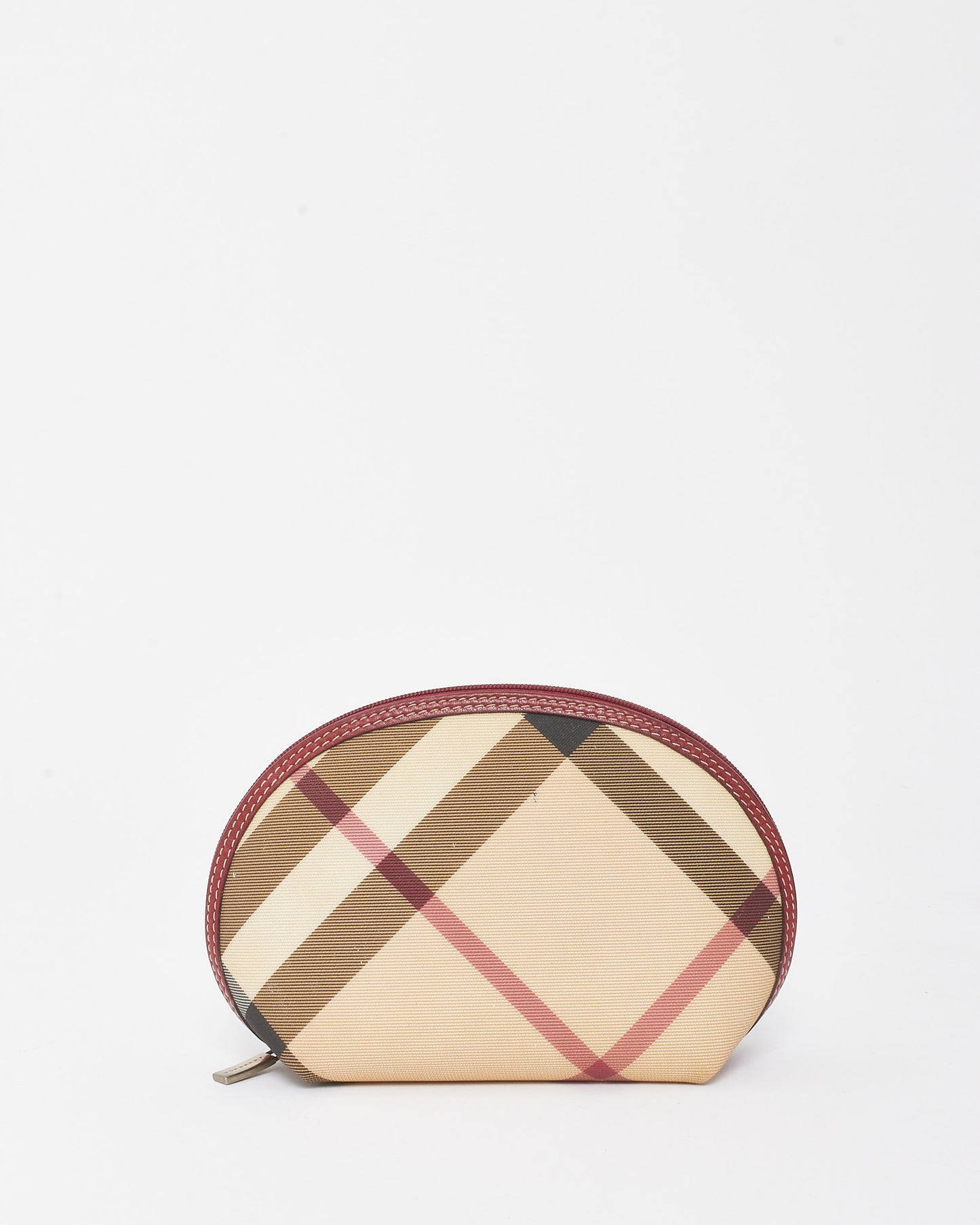 Burberry Red Trim and Beige Nova Check Coated Canvas Make Up Pouch