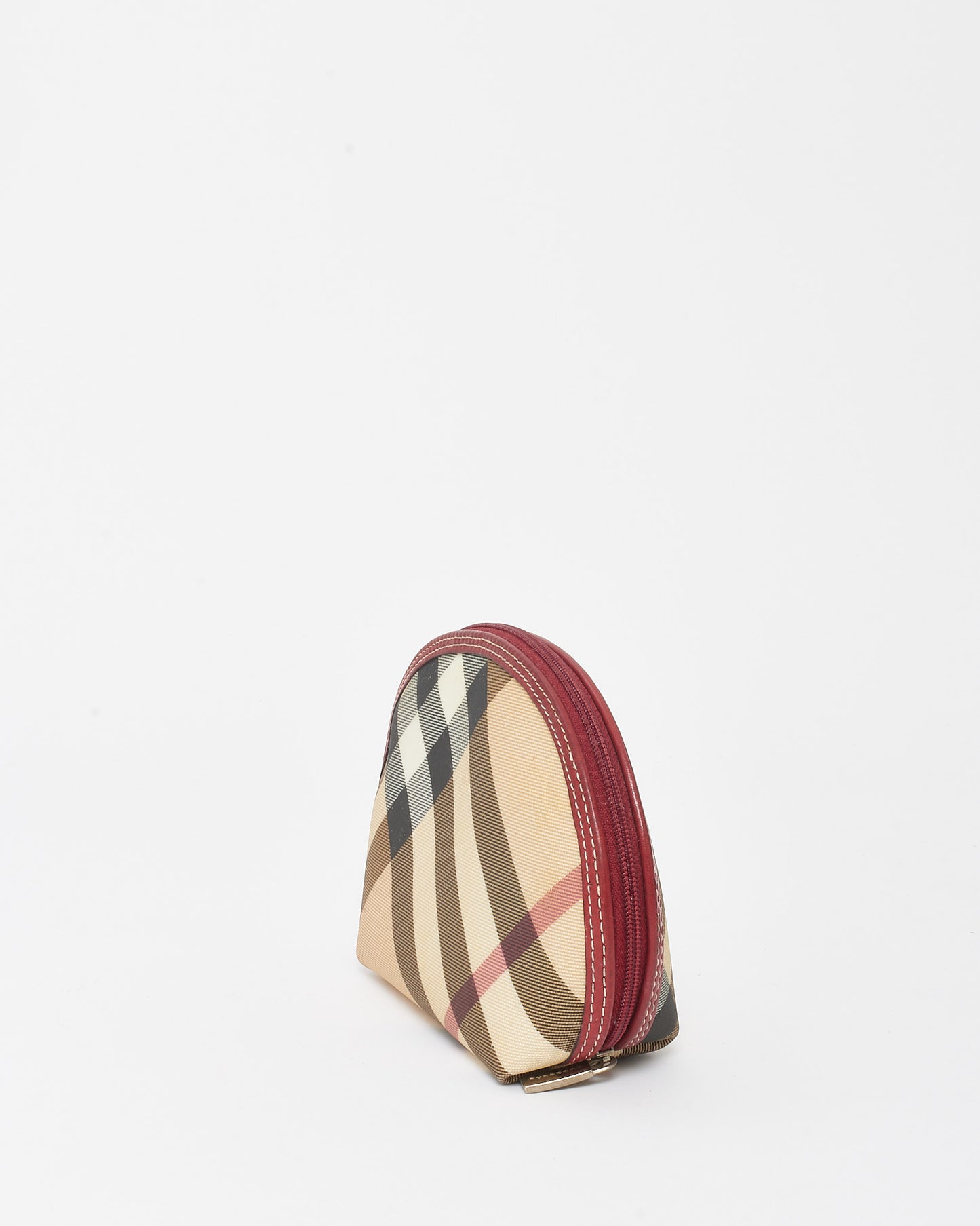 Burberry Red Trim and Beige Nova Check Coated Canvas Make Up Pouch