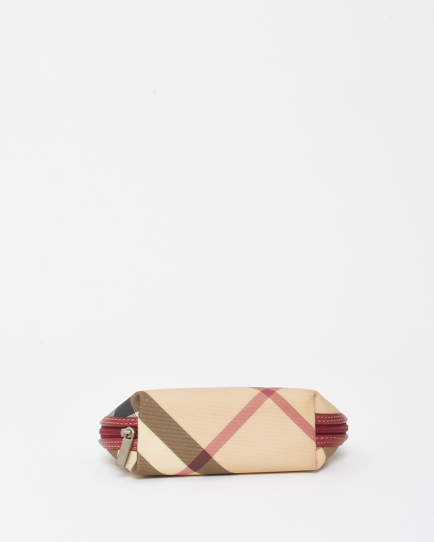 Burberry Red Trim and Beige Nova Check Coated Canvas Make Up Pouch
