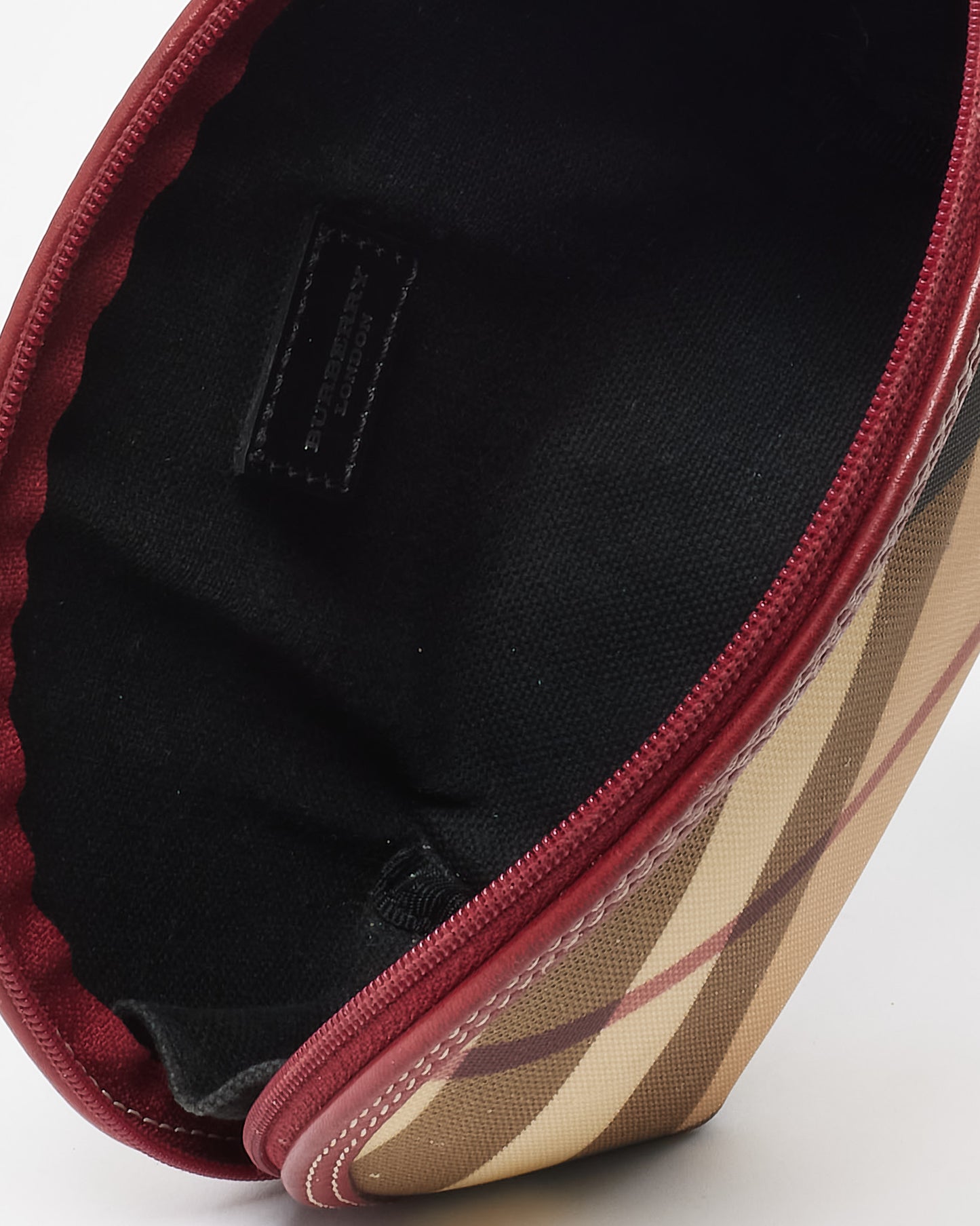 Burberry Red Trim and Beige Nova Check Coated Canvas Make Up Pouch
