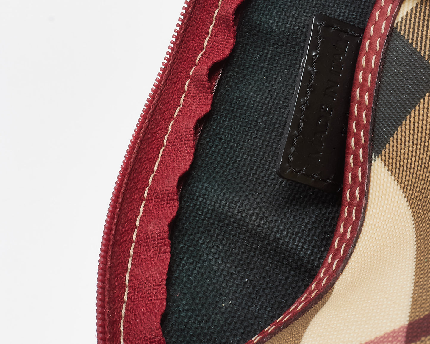 Burberry Red Trim and Beige Nova Check Coated Canvas Make Up Pouch