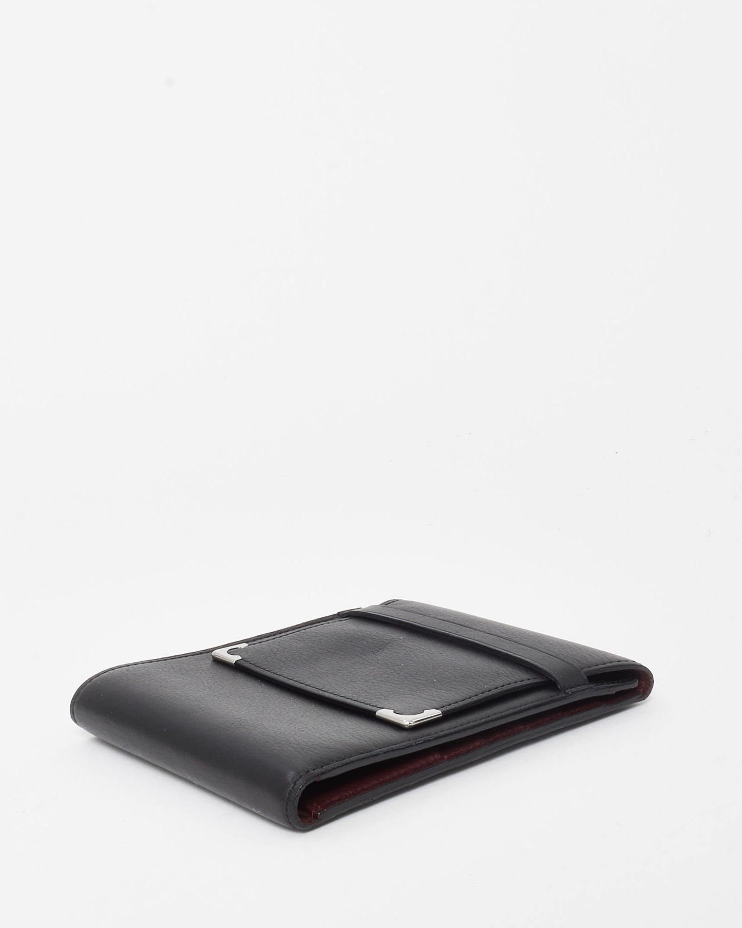 Cartier Vintage Black Leather Monogram Fold Over Wallet