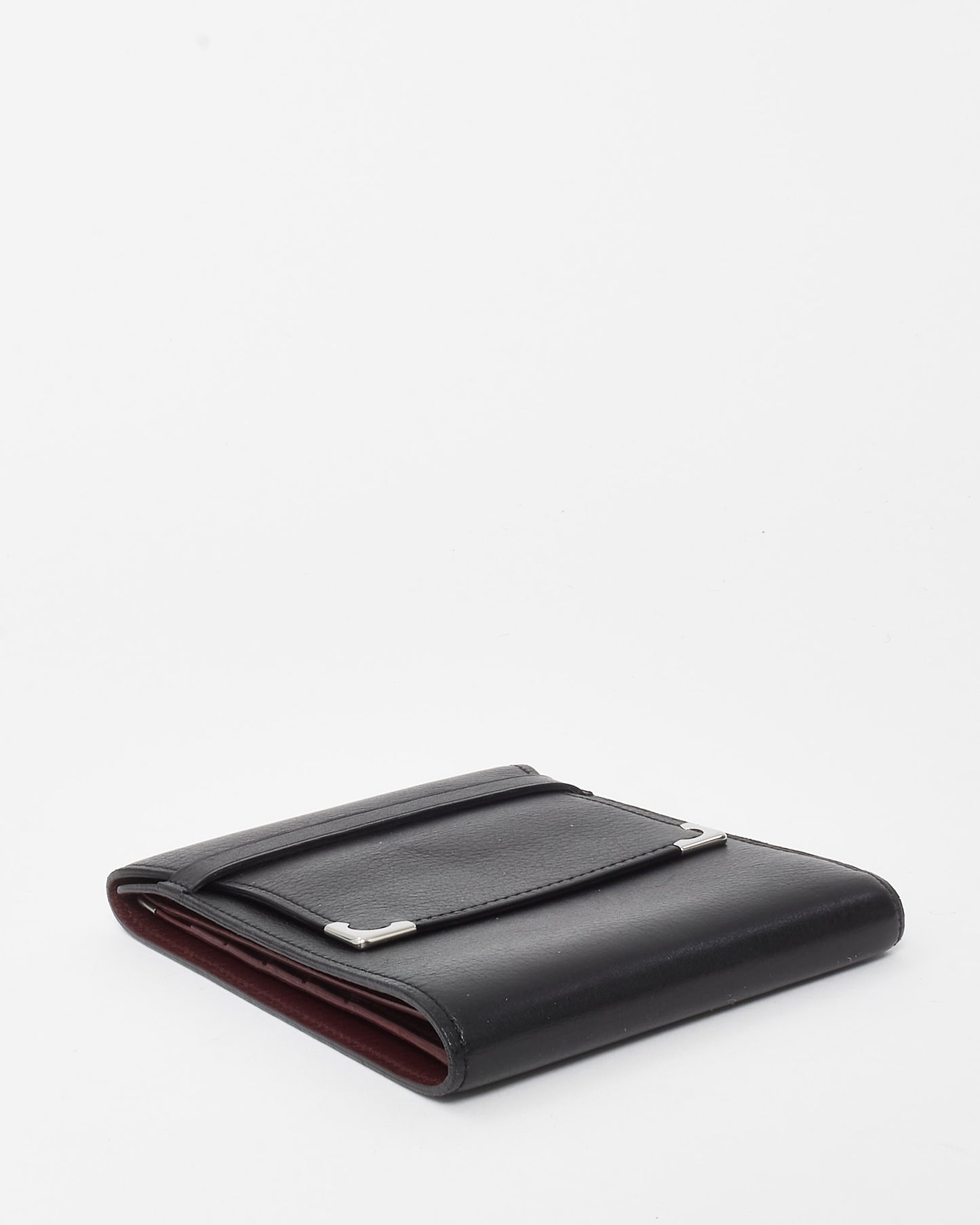 Cartier Vintage Black Leather Monogram Fold Over Wallet