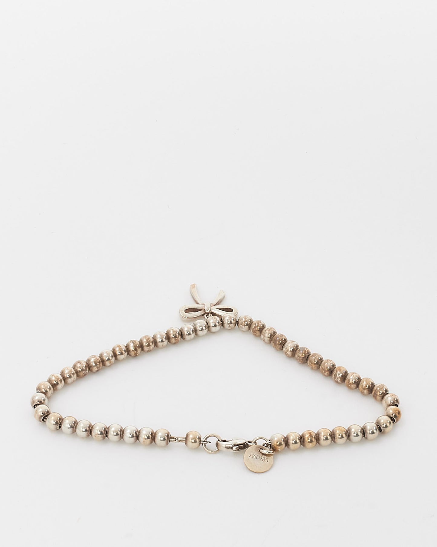 Tiffany & Co. Sterling Silver Beaded Bow Charm Bracelet