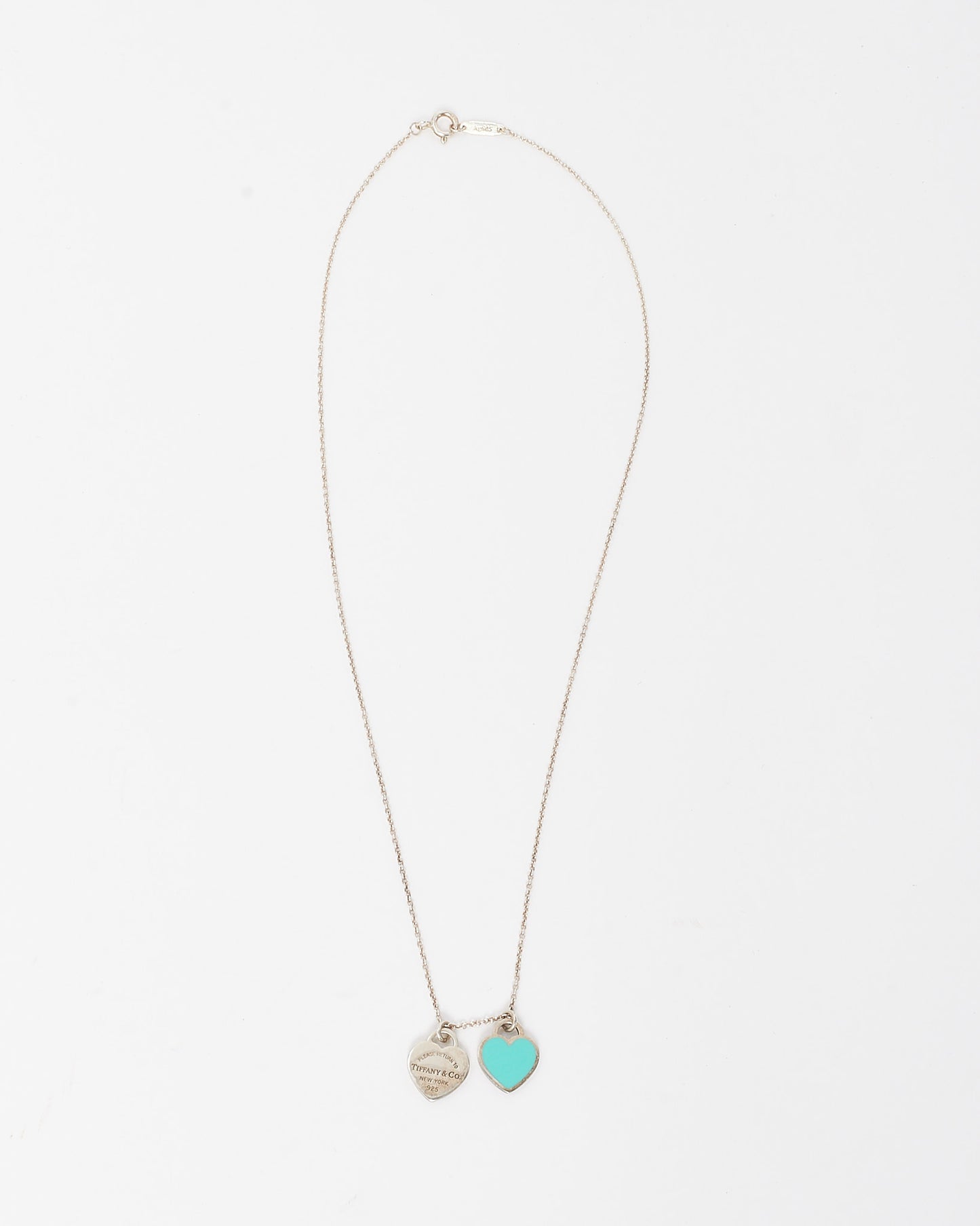 Tiffany & Co. Silver Mini Tiffany Blue Double Heart Tag Pendant Necklace