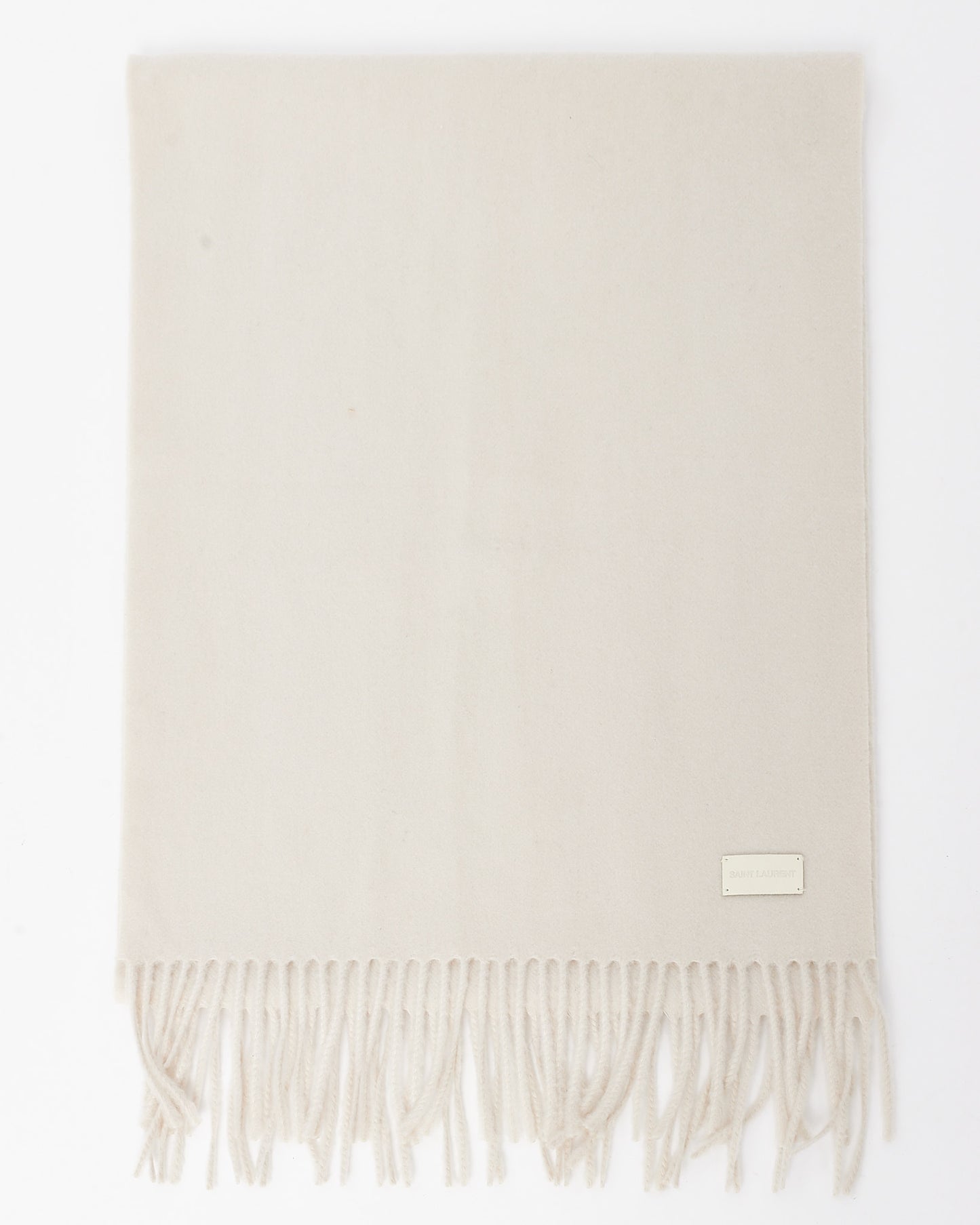 Saint Laurent Ivory Cashmere Jacquard Logo Fringe Signature Scarf
