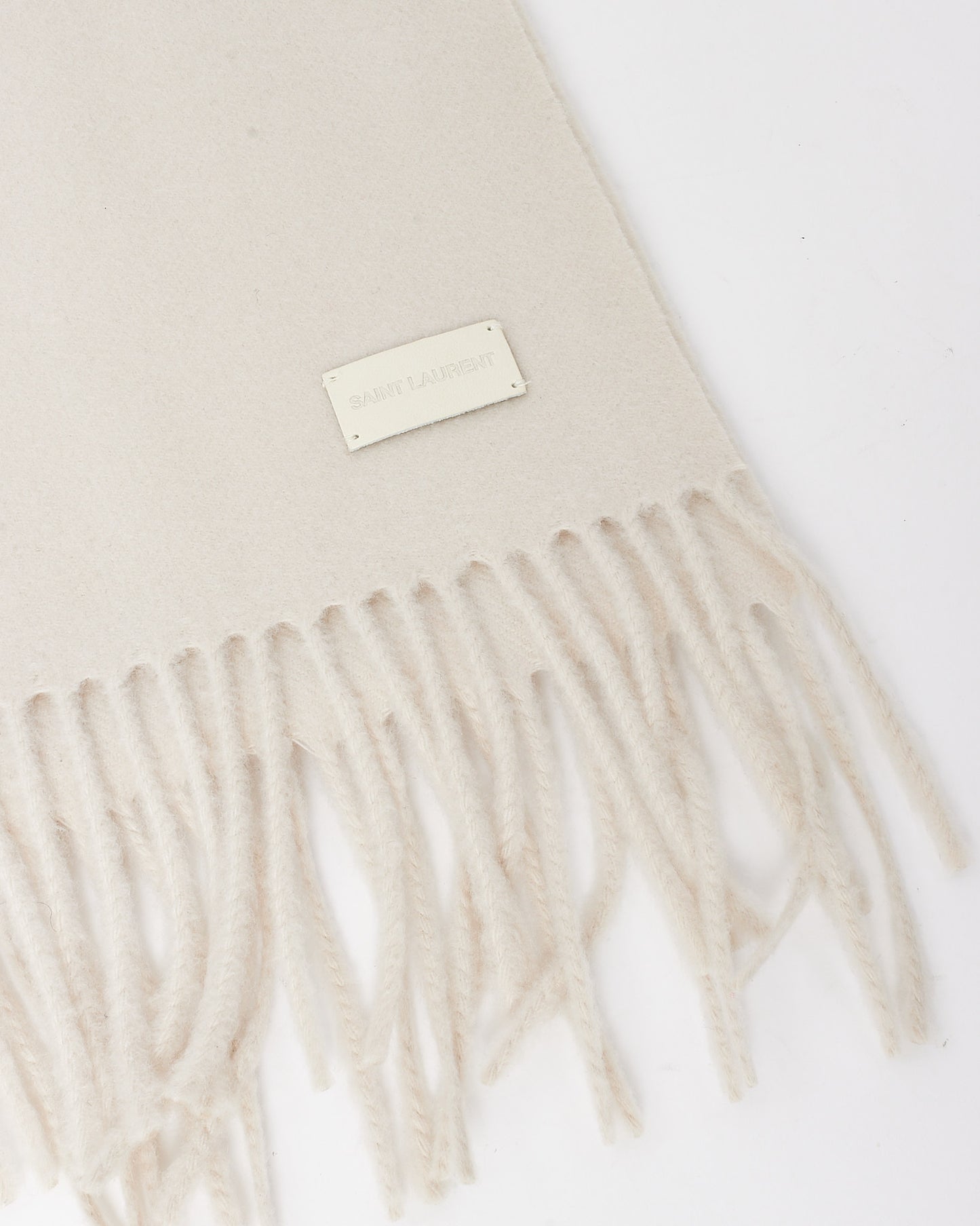 Saint Laurent Ivory Cashmere Jacquard Logo Fringe Signature Scarf