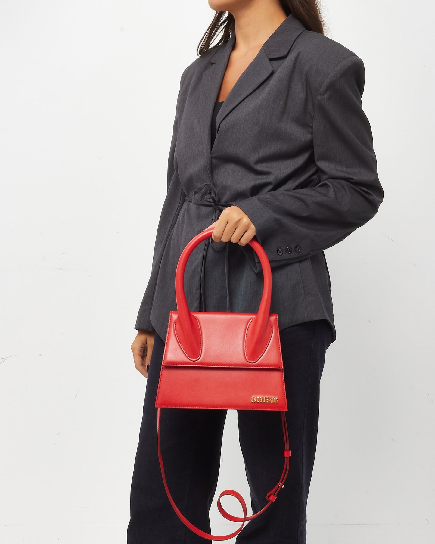 Jacquemus Red Leather "Le Grand Chiquito" Bag w/ Strap