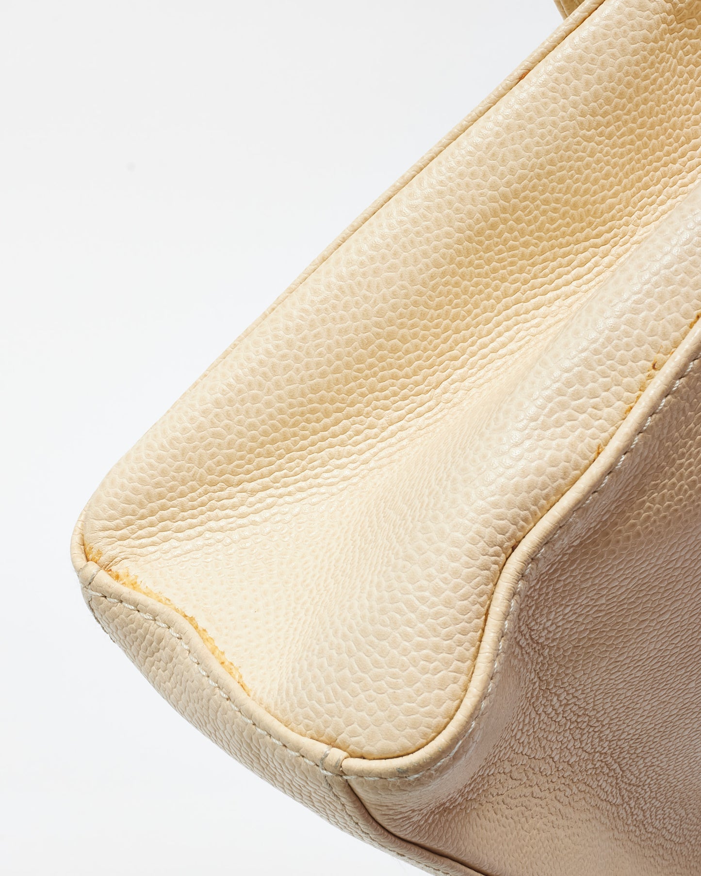 Chanel Vintage Cream Caviar Leather & Wood Kelly Bag