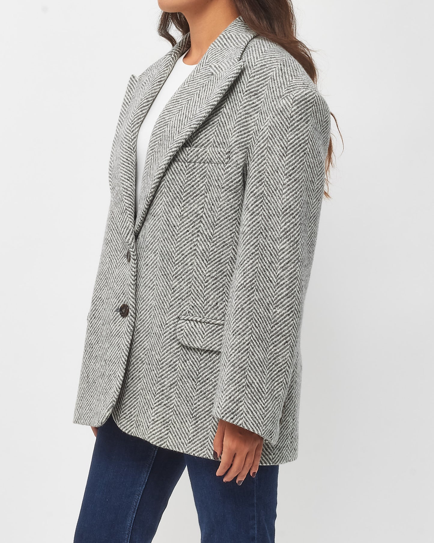 Gucci Grey Chevron Wool Blazer Coat - 44/US L