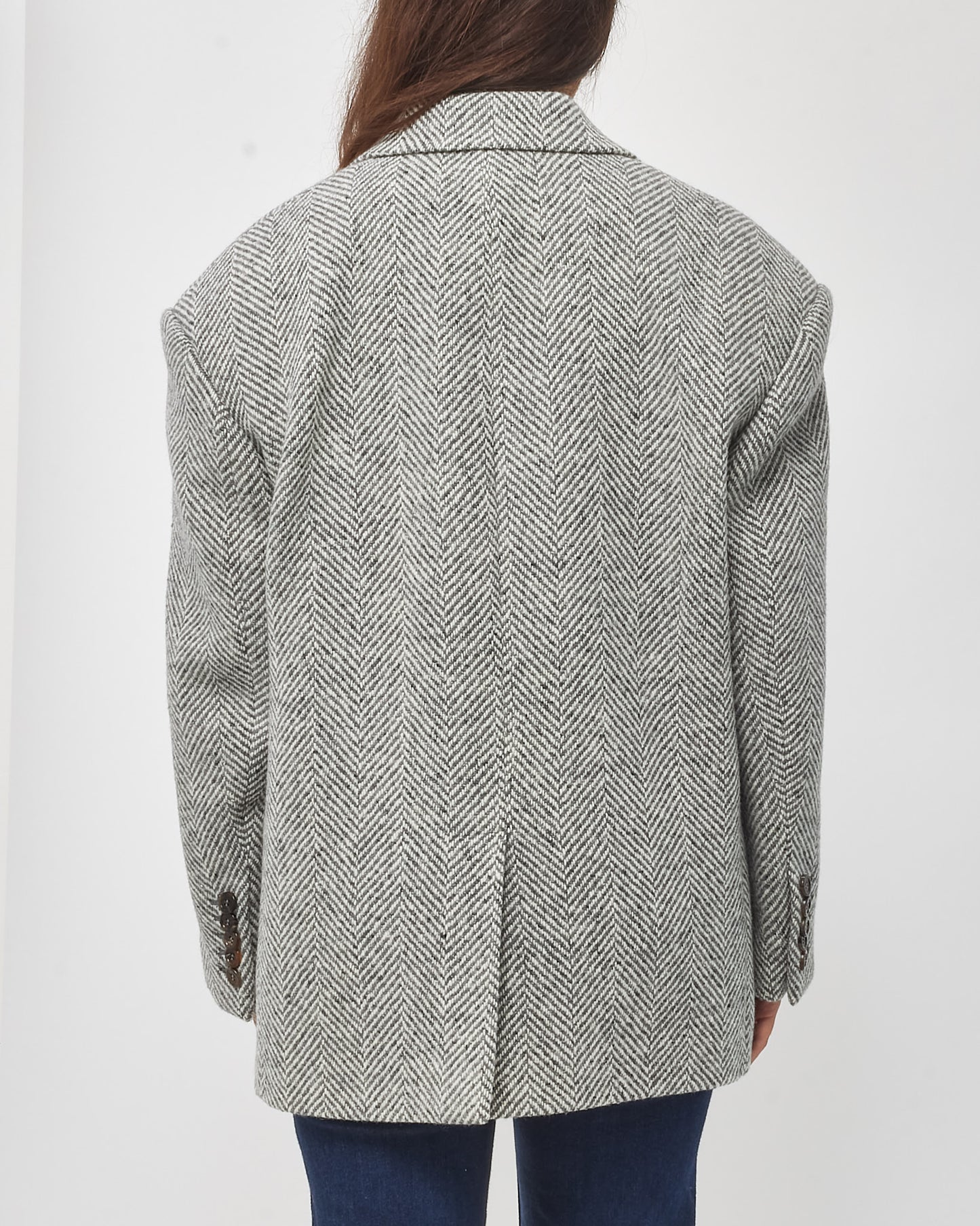 Gucci Grey Chevron Wool Blazer Coat - 44/US L