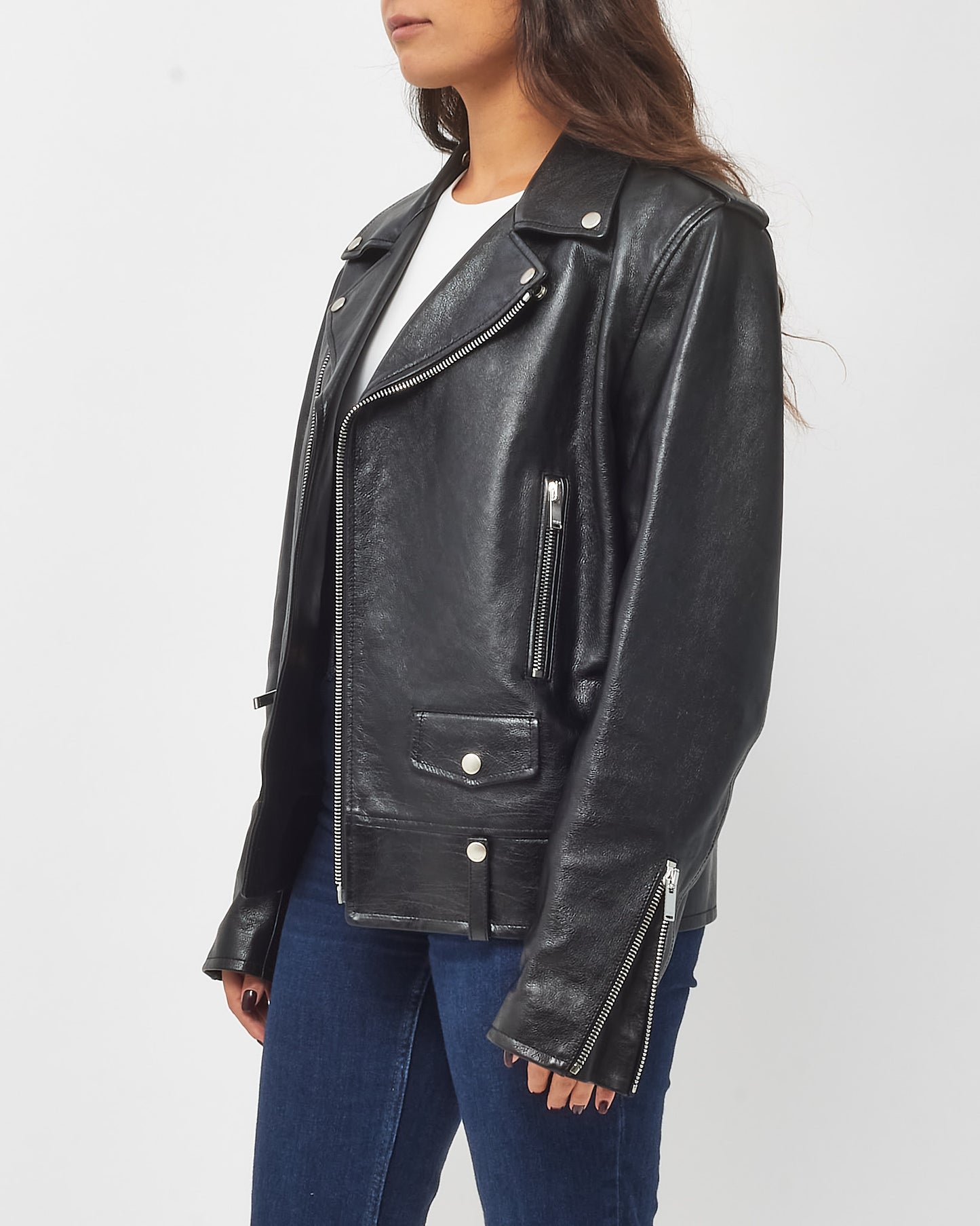 Saint Laurent Men's Grained Lambskin Leather Biker Jacket - 52/XL