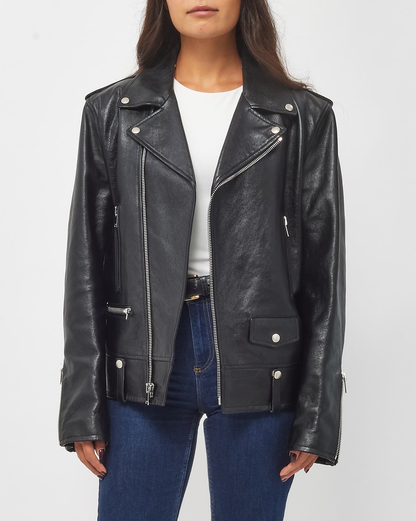 Saint Laurent Men's Grained Lambskin Leather Biker Jacket - 52/XL