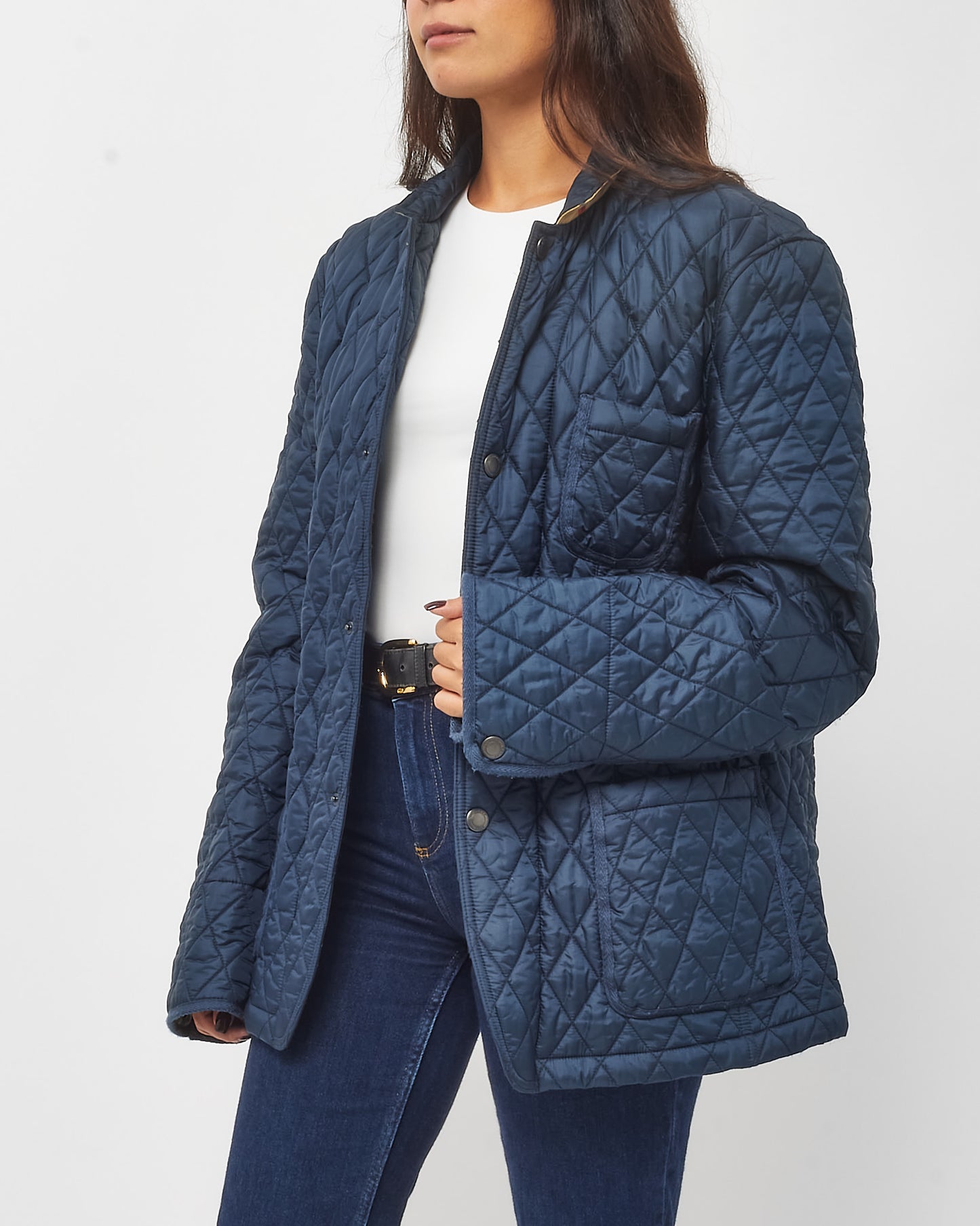 Burberry Men's Navy Nylon Padded Quilted Russell Field Jacket - XL