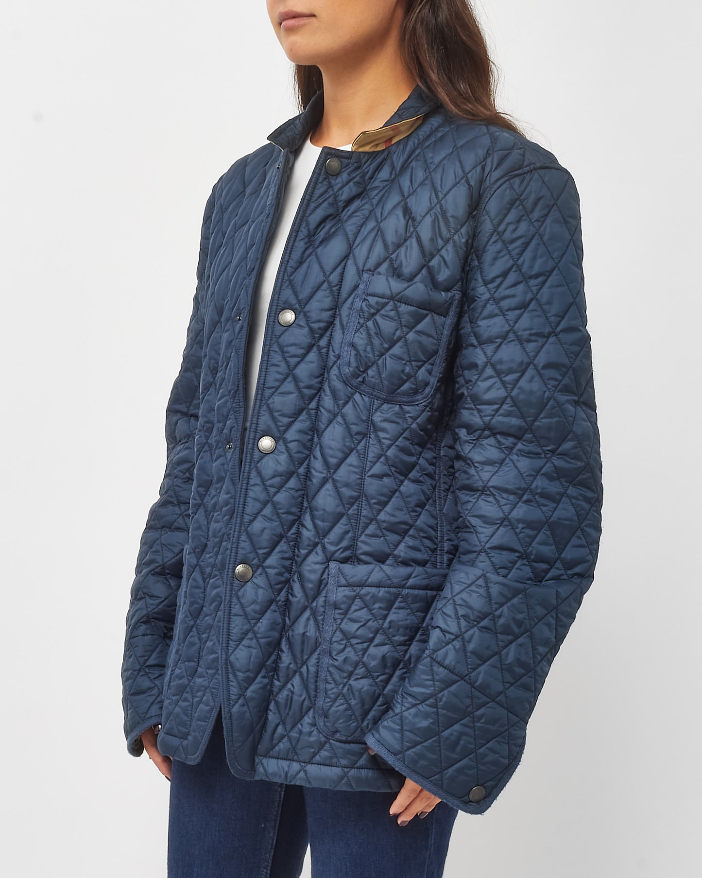 Burberry Men's Navy Nylon Padded Quilted Russell Field Jacket - XL