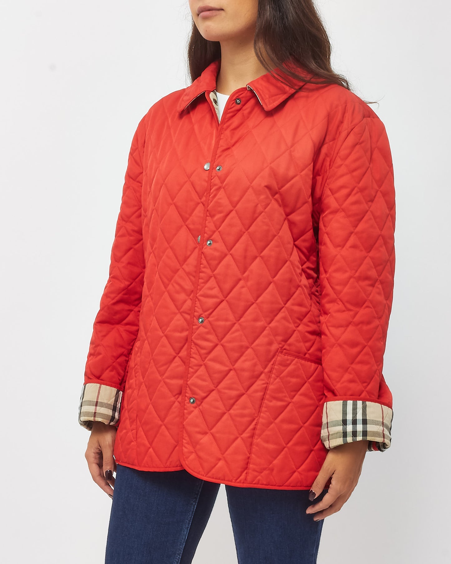 Burberry Red Cotton Padded Quilted Lightweight Jacket - L