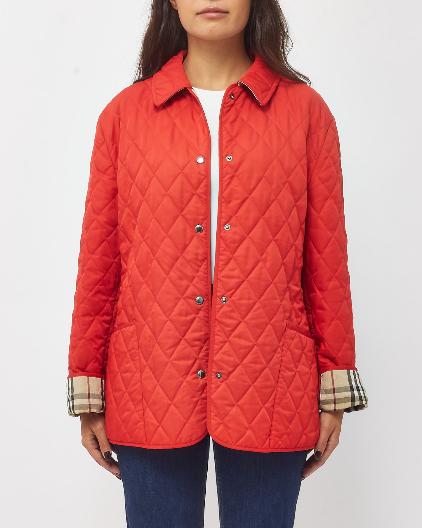 Burberry Red Cotton Padded Quilted Lightweight Jacket - L