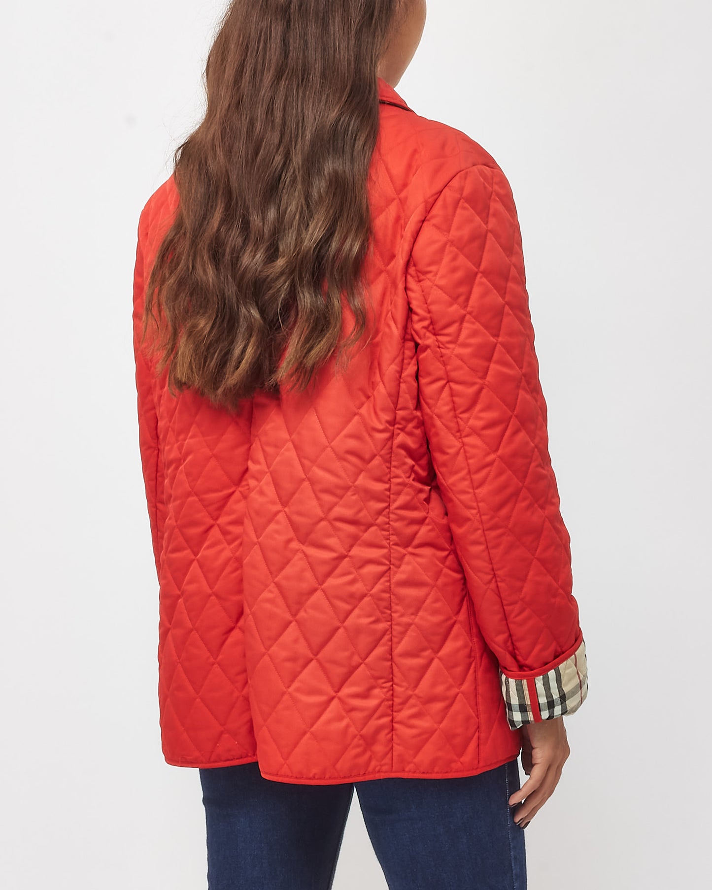 Burberry Red Cotton Padded Quilted Lightweight Jacket - L