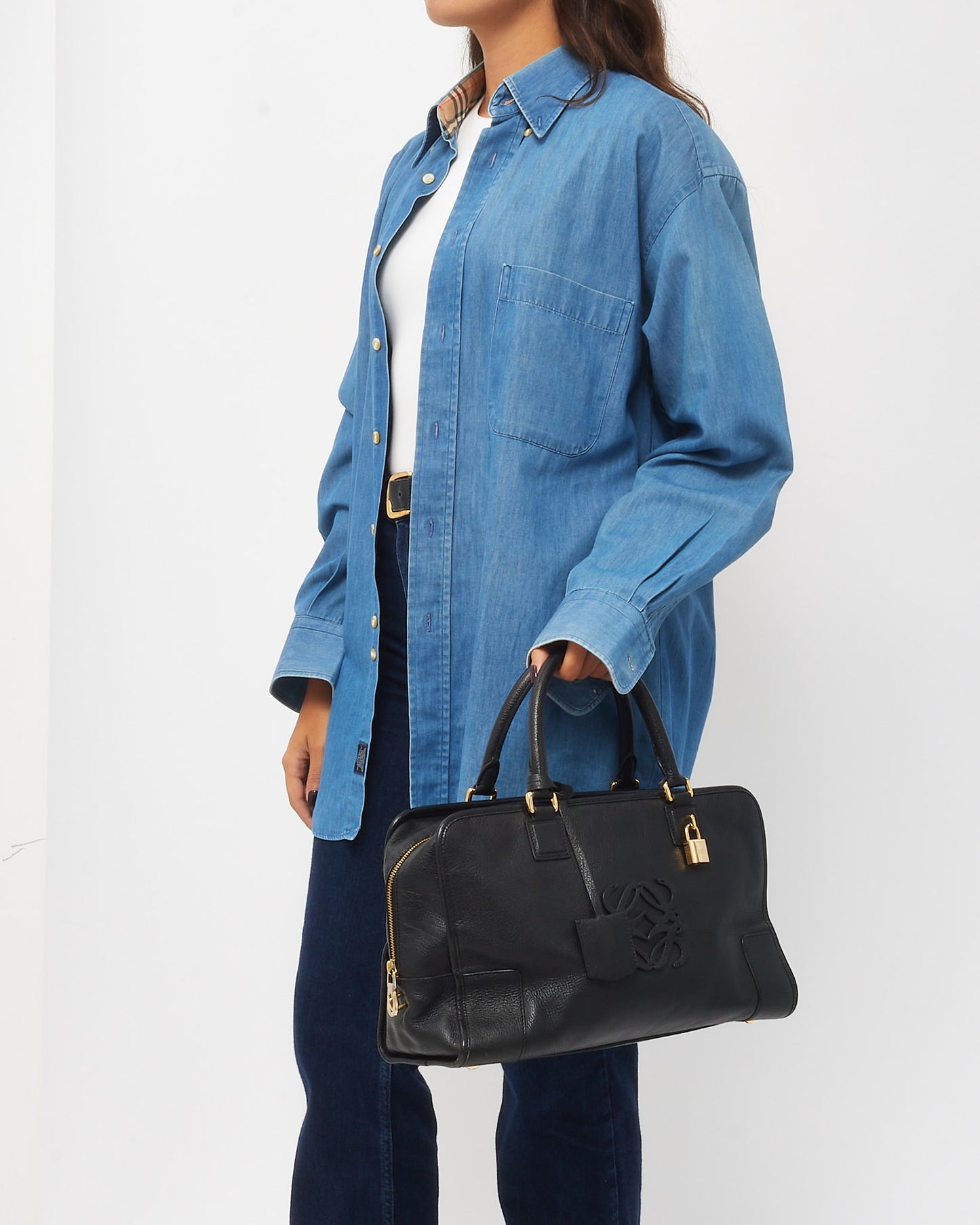 Loewe Black Leather Anagram Logo Amazona 36 Top Handle Bag