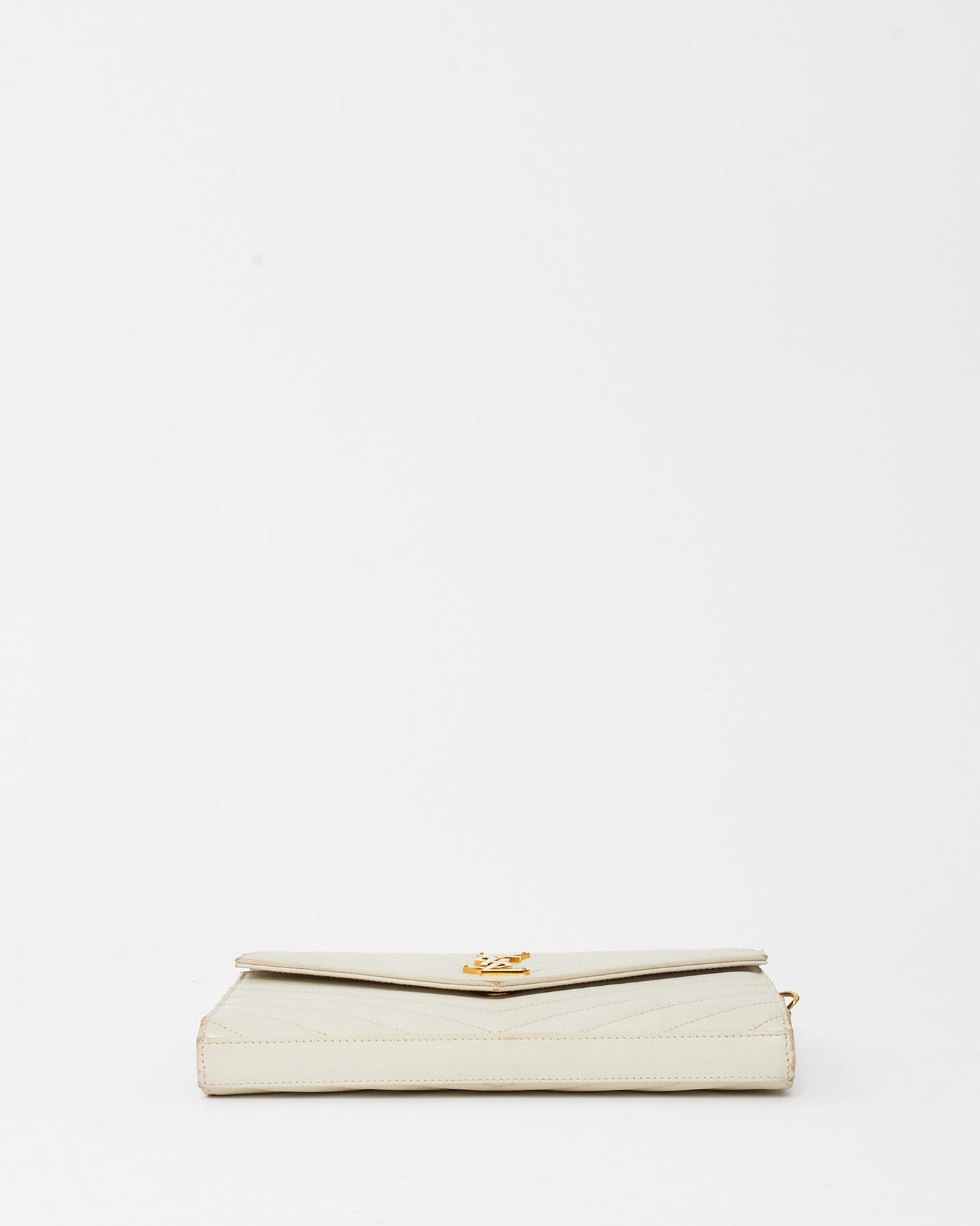 Saint Laurent White Grain de Poudre Leather Classic Cassandre Chain Wallet Crossbody GHW