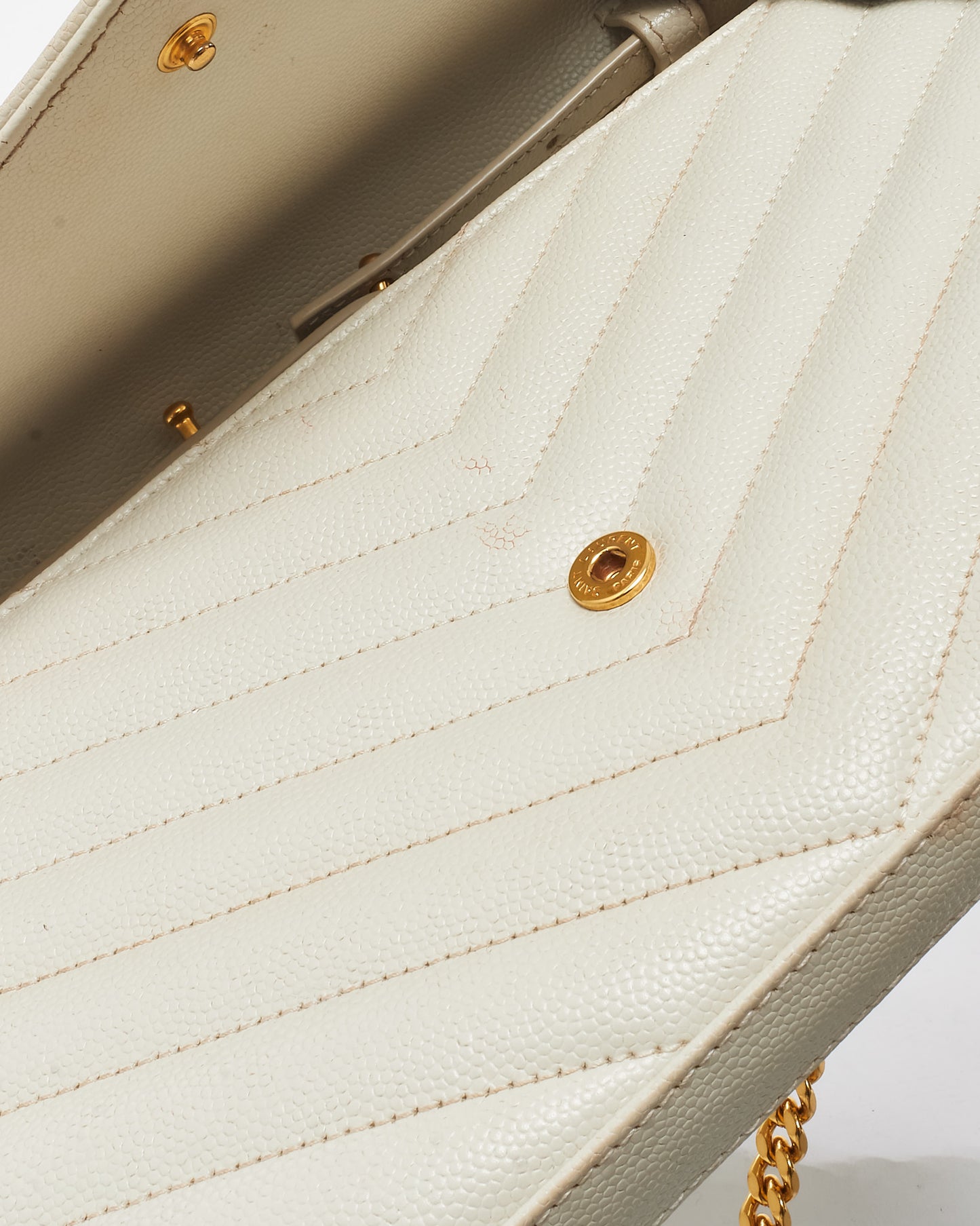 Saint Laurent White Grain de Poudre Leather Classic Cassandre Chain Wallet Crossbody GHW