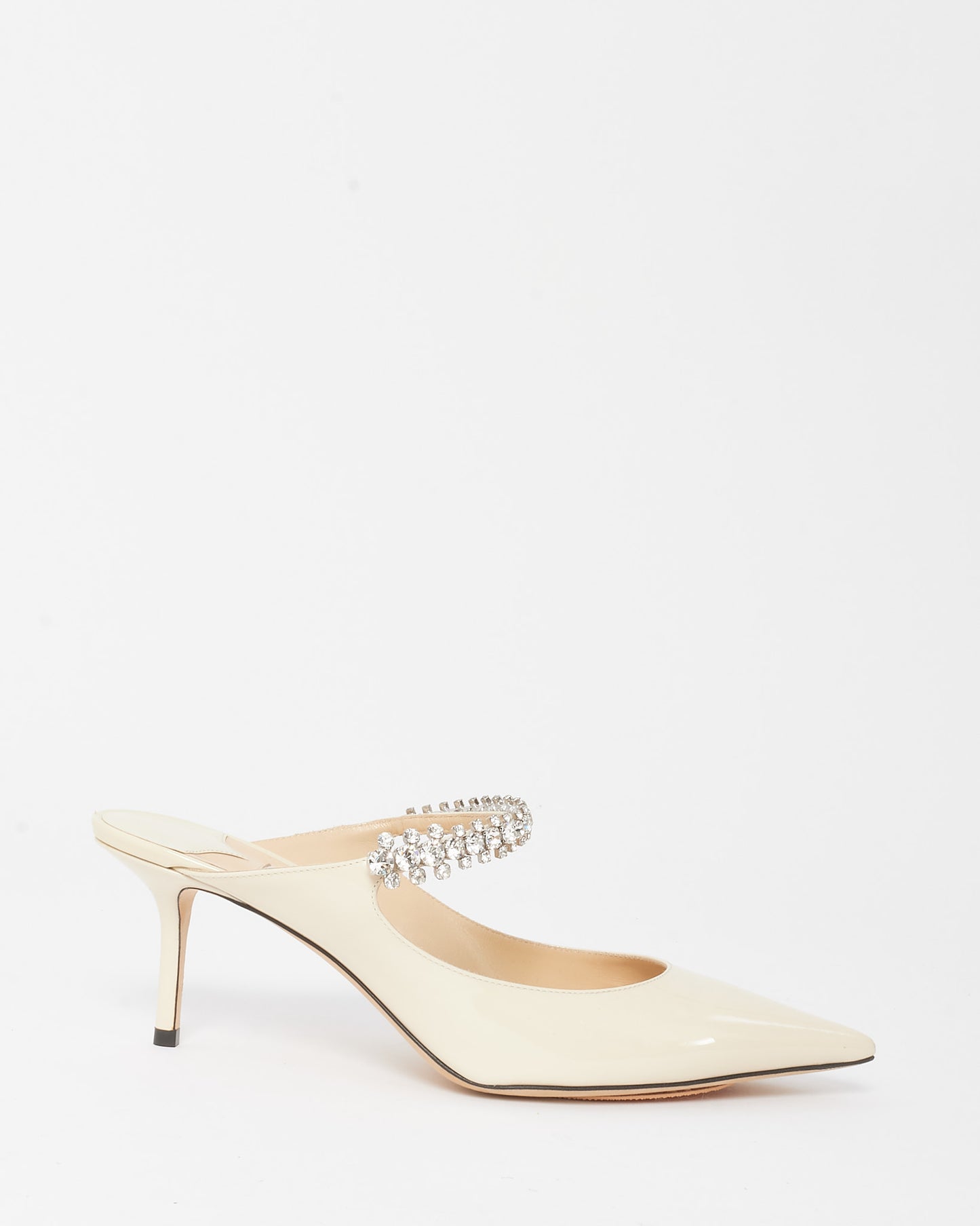 Jimmy Choo Linen White Patent Leather Crystal Bing 65mm Heeled Mules - 41