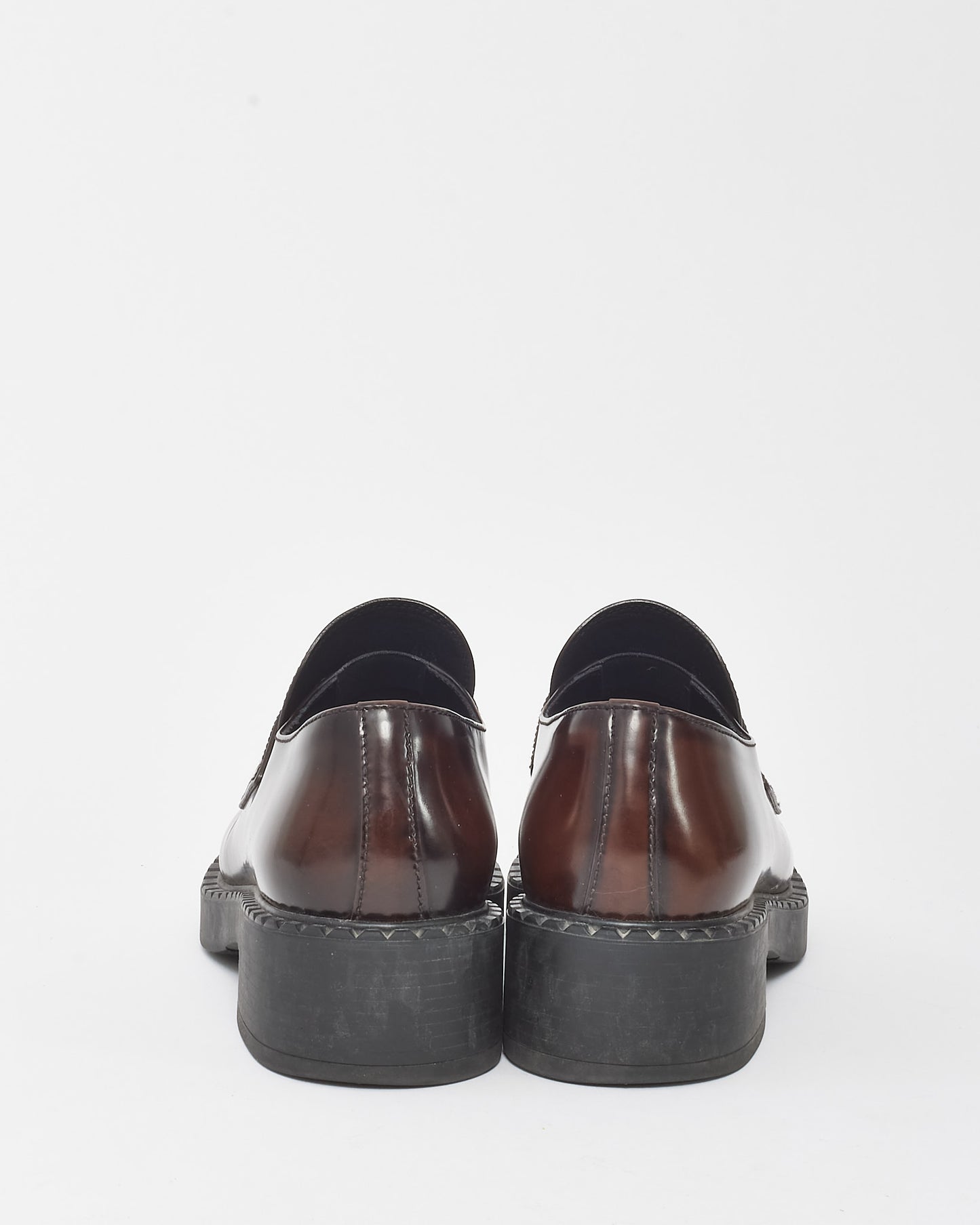 Prada Brown Brushed Leather Chocolate Logo Loafers - 40.5