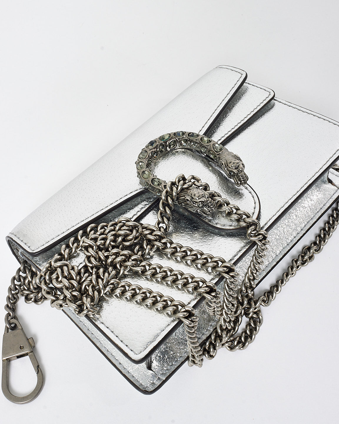 Gucci Silver Leather & Jewel Super Mini Dionysus Crossbody Bag