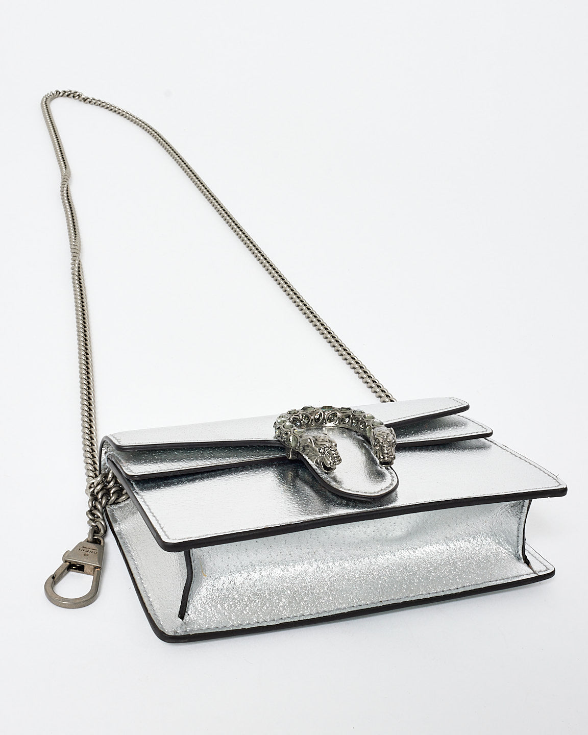 Gucci Silver Leather & Jewel Super Mini Dionysus Crossbody Bag