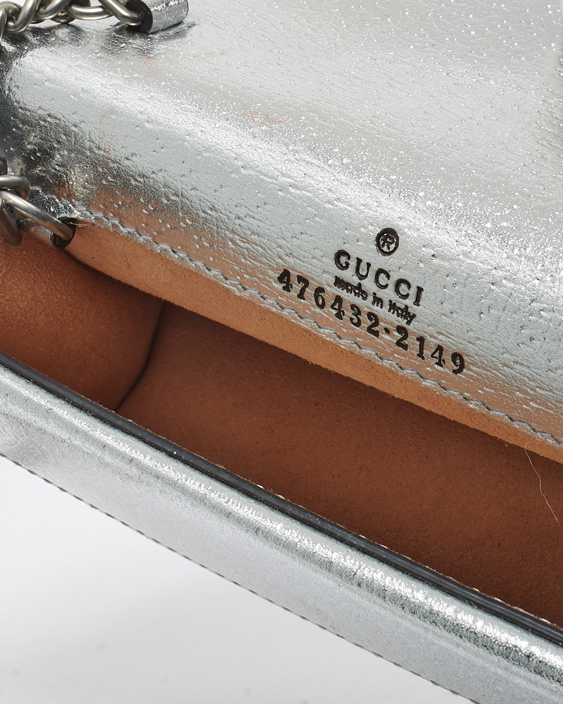 Gucci Silver Leather & Jewel Super Mini Dionysus Crossbody Bag